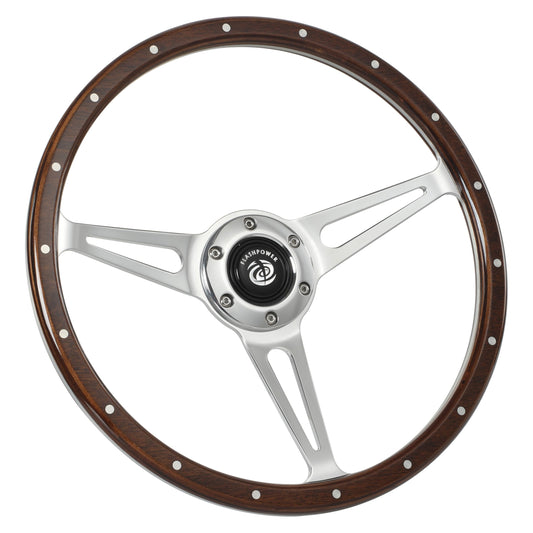 Flashpower 14'' Classic Wood Steering Wheel Riveted with Horn Button restoration