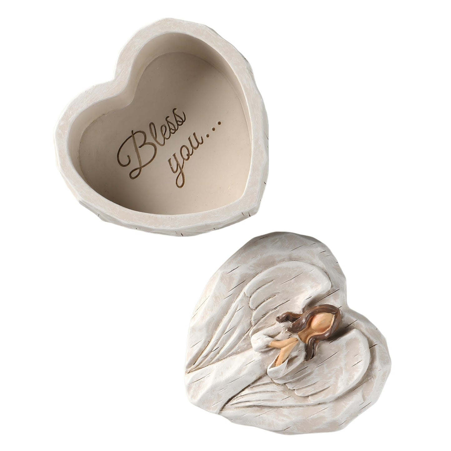 Hodao Angel Jewelry Box - Mothers Day Gifts for Mom Grandma, Heart Shaped Sculpted Keepsake Box with Guardian Angel Figurine, Religious Spiritual Gift for Women Friends