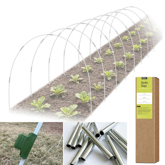 48 PCS Garden Hoops for Raised Beds, RIFNY Greenhouse Hoops Kit Long Grow Tunnel for Row Cover, Rust-Free Fiberglass Garden Support Poles for Insect Mesh Netting Freeze Plant Cover Frame