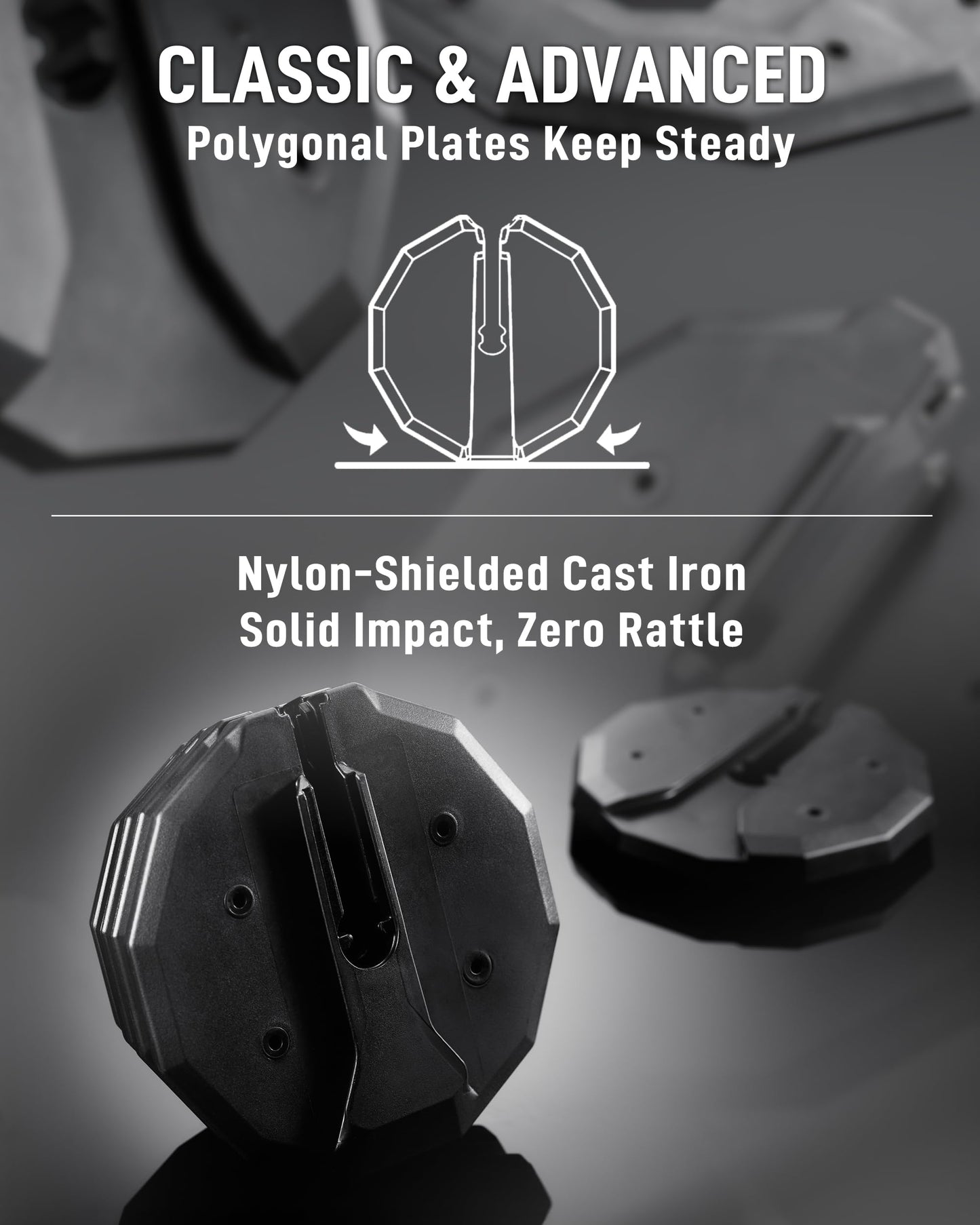 BYZOOM FITNESS Classic Series 50/55LB Adjustable Dumbbell Pair Set of 2, 5-in-1 OR 15-in-1 Patented Secure System, Solid Cast Iron Core, Iconic 12-Sided Polygonal Anti-Roll Base, Professional Heavy Weight for Men and Women, Black (50LB Pair Black)