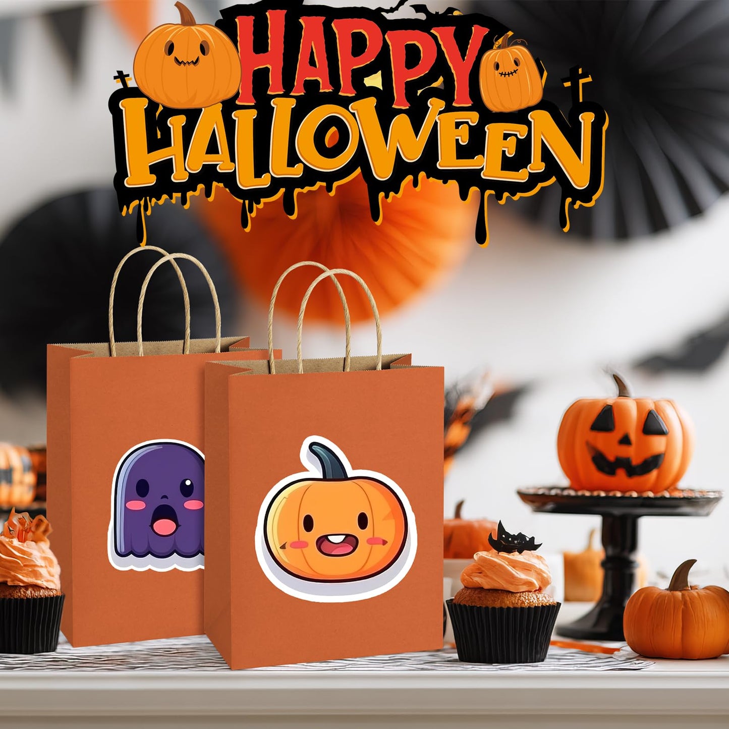 BagDream Gift Bags 8x4.25x10.5 Inches 25Pcs Orange Kraft Paper Bags with Handles, for Shopping, Retail, Merchandise, Business, Party Favor, Halloween Paper Gift Sacks