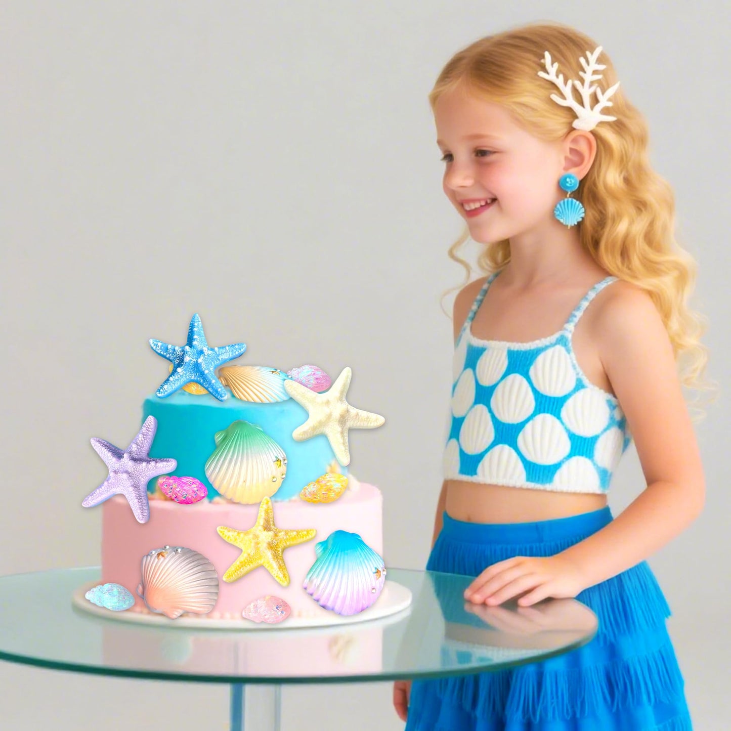 Under the Sea Cake Topper Beach Seashells Cake Decorations Ocean Under the Sea Birthday Party Decor Shells Starfish Cake Topper Summer Beach Baby Shower Party Supplies