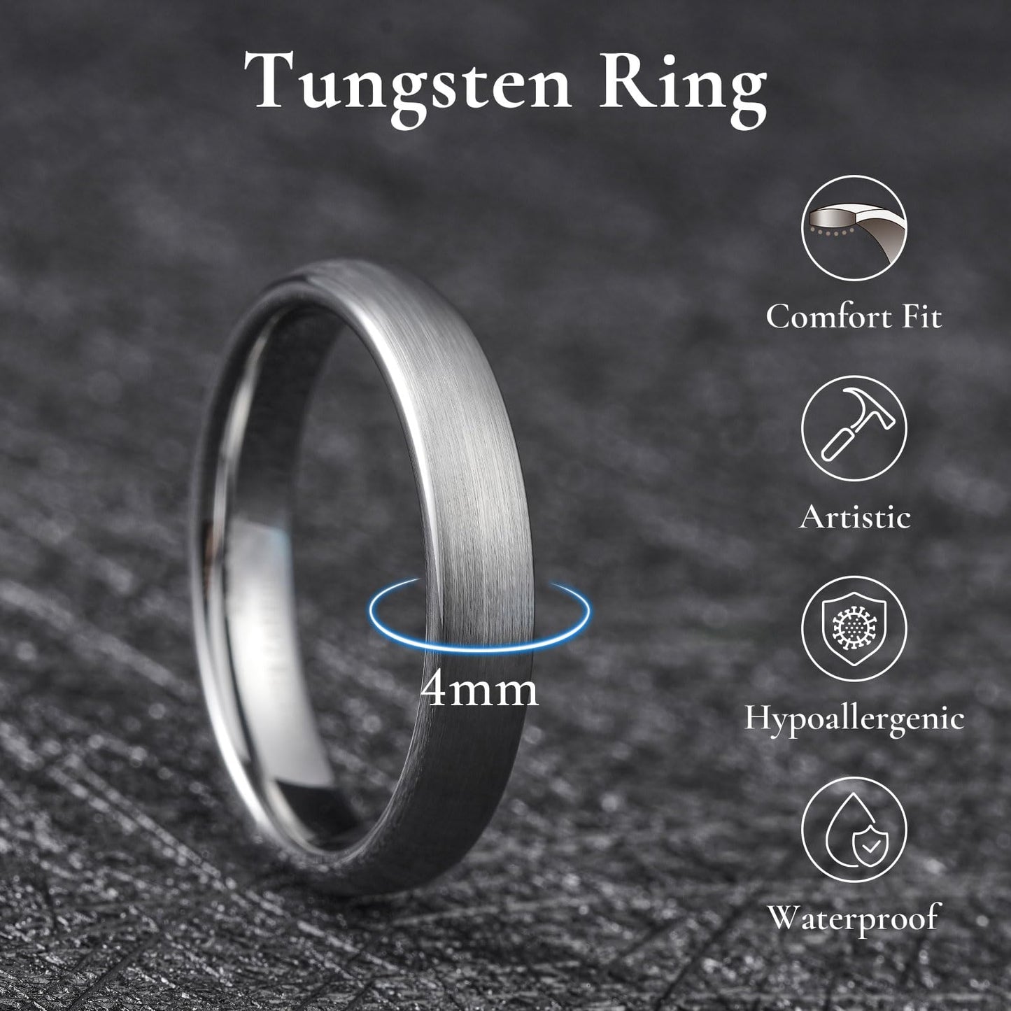 King Will 6mm Mens Silver Wedding Band, Brushed Domed Tungsten Carbide Ring for Men Women, Engagement Rings, Comfort Fit, Size 10.5