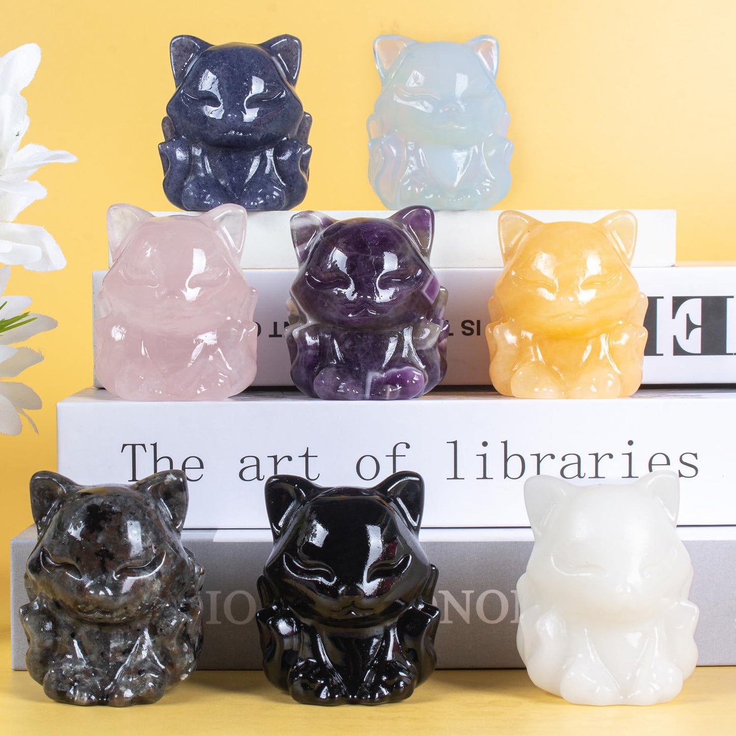 QLRSUXN Rose Quartz Nine Tailed Fox Decor,2 Inch Healing Crystals Fox Statue,Lucky Guardian Pocket Fox Figurines as Women’s Gifts,Fox Figurine for Office Home Decor and Ornament.