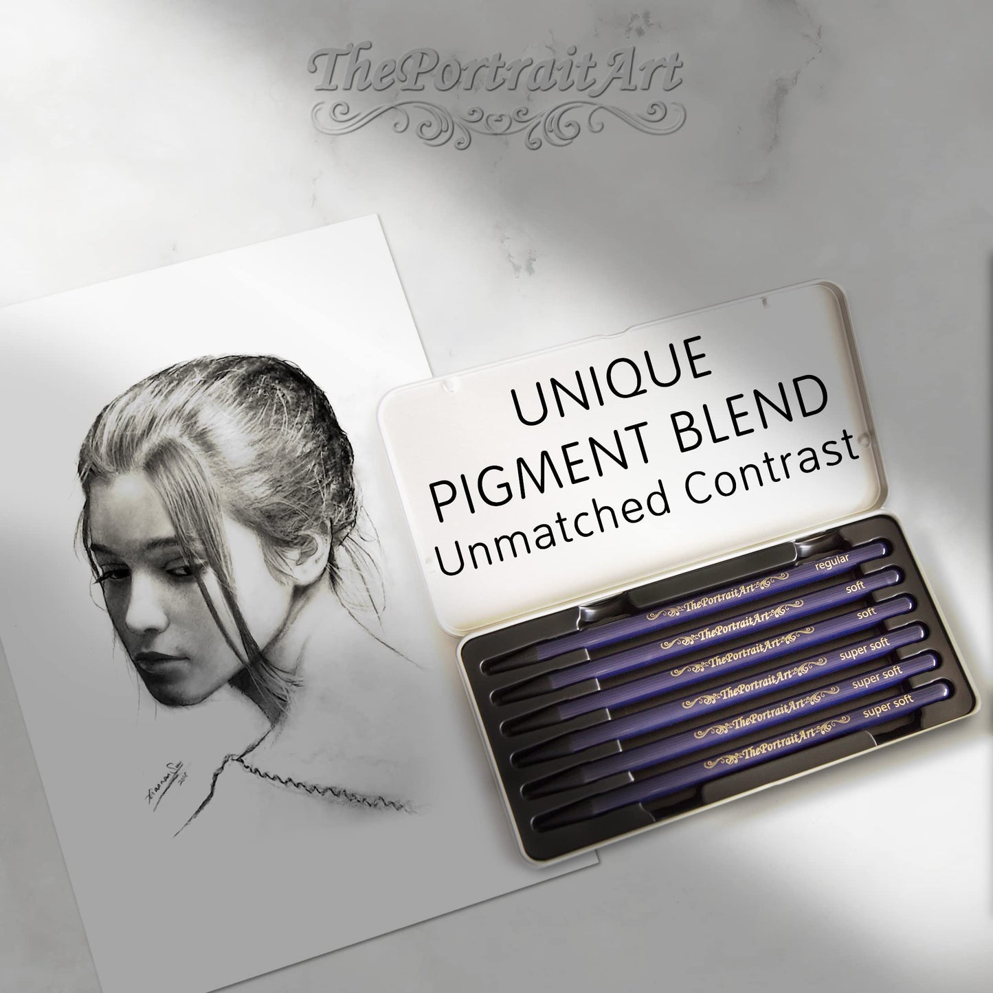ThePortraitArt Artist Woodless Pure Charcoal Pencils - Ultra Soft and Dark – 6pc Set Equivalent to 28+ Regular Pencils – Smooth Consistency on All Drawing Papers