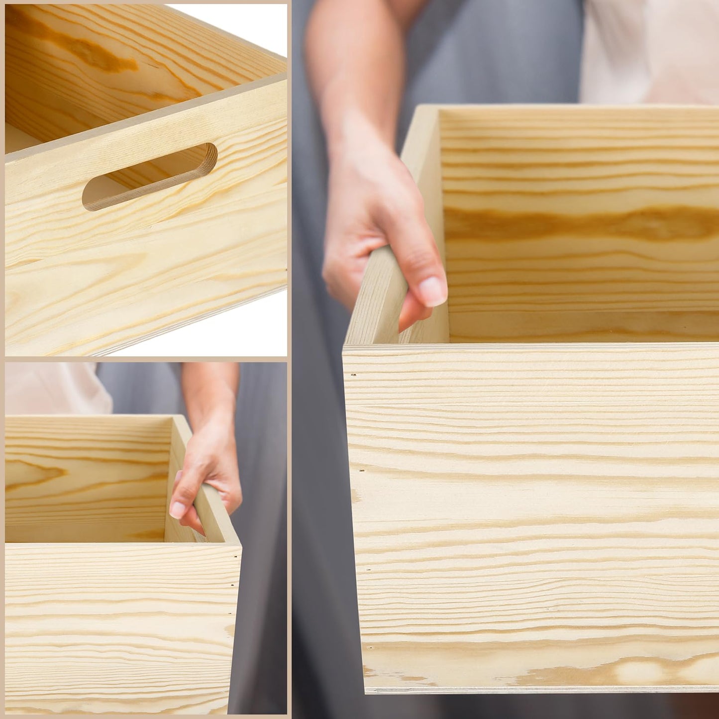 Menkxi Large Wood Crates with Hand Holes, 15 x 12 x 7 Inches Pine Wooden Box Unfinished Wood Crate for DIY Craft Arts Hobbies and Home Storage(15 x 12 x 7 Inch)