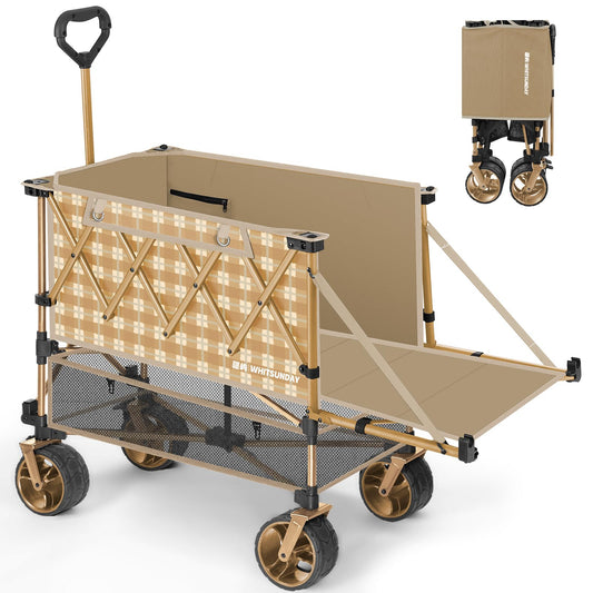 Whitsunday Double Decker Wagon, Heavy Duty Foldable Large Beach Wagon Cart with All-Terrain Big Wheels for Sports,Camping,Outdoor Yellow