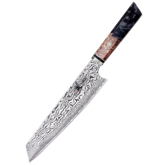 MITSUMOTO SAKARI 8 inch Kiritsuke Chef Knife & Japanese Sushi Knife, Hand Forged AUS-10 Damascus Steel with Shadowwood Handle & Sandalwood Box