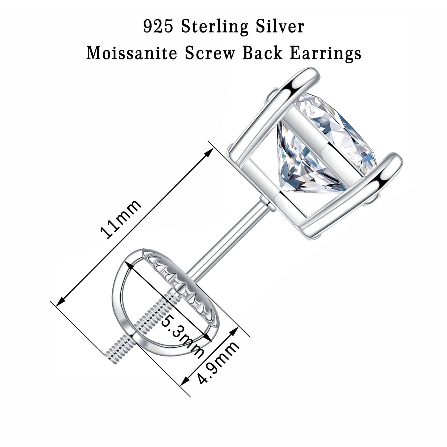 SMILEST Moissanite Earrings for Men Women, 1ct Lab Created Stud Earring Moissanite Earrings Screw Back Mens Stud Anniversary Birthday Gifts for Her Wife