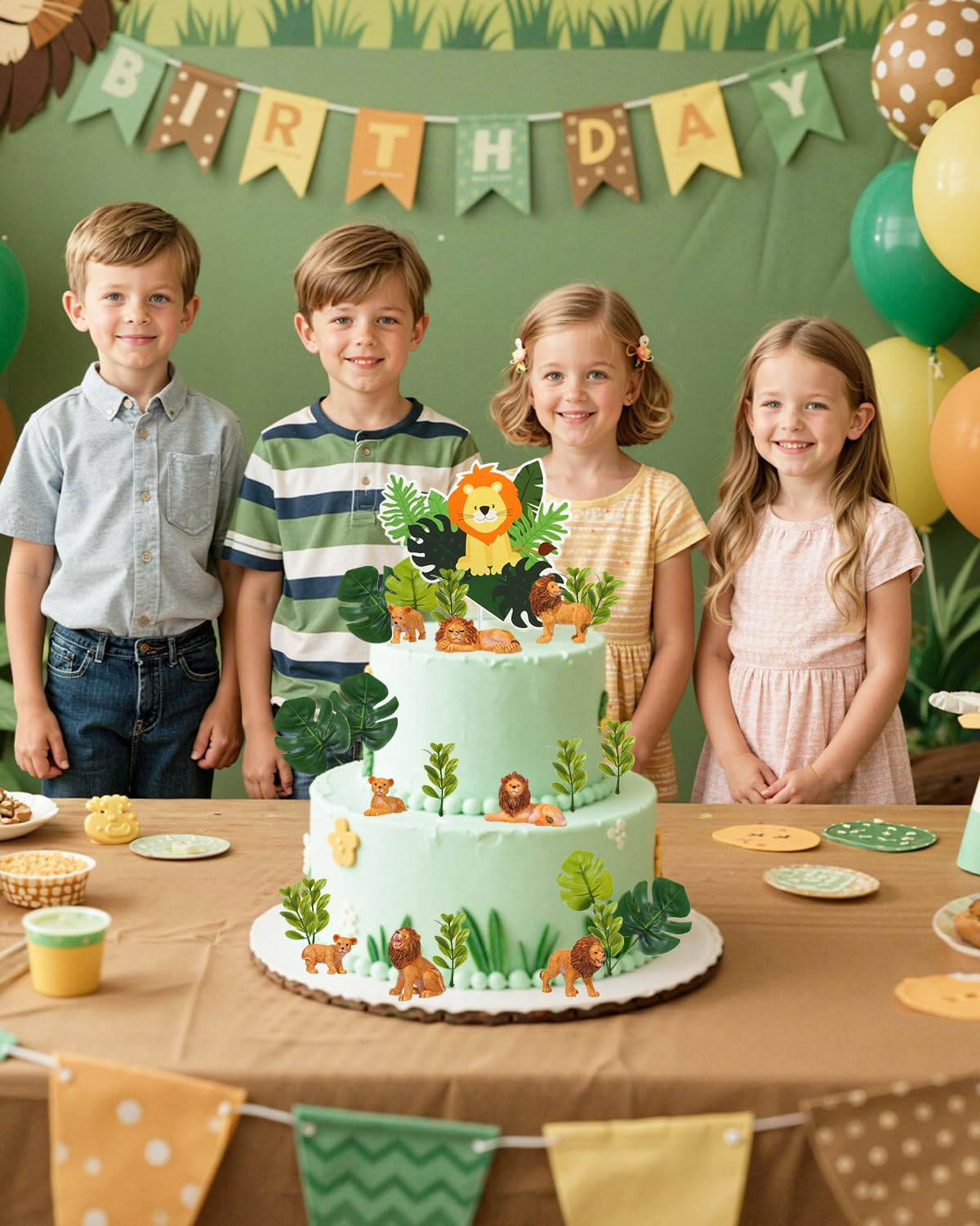 Glavatrix 25 Pcs Lion Cake Topper Lion Birthday Party Decorations Jungle Safari Animal Cake Decoration for Lion Wild Animal Theme Baby Shower Kids Boys Girls Birthday Party Supplies