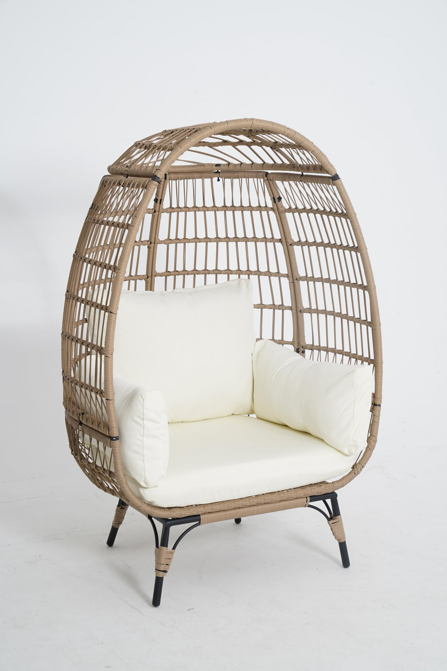 Hipicute Egg Chair, Wicker Egg Chair with Plush Cushion, Steel Frame and Metal Base, Lounge Chair for Indoor & Outdoor Patio, Living Room, and Backyard, Beige
