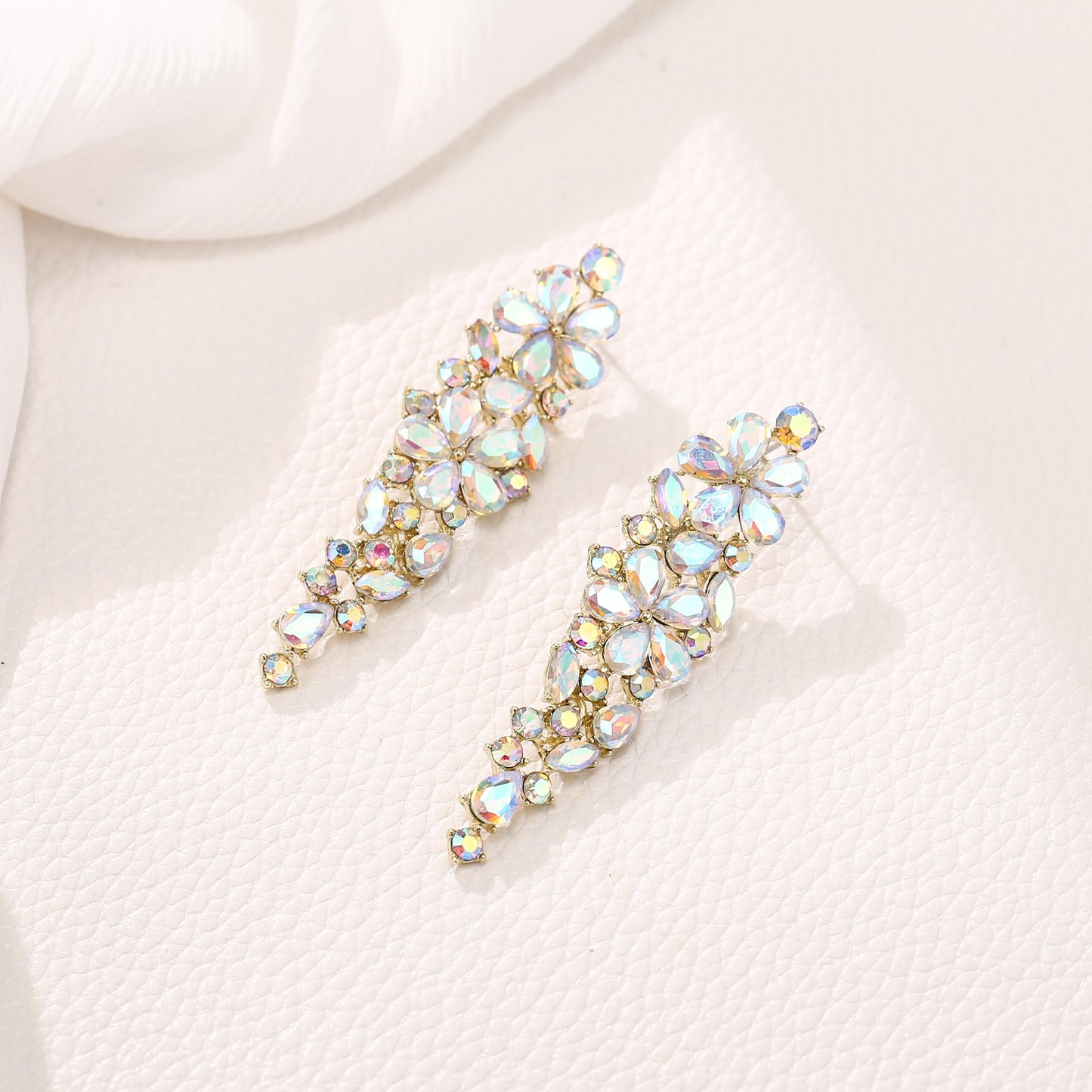 EleQueen Sparkle Marquise Rhinestone Crystal Statement Dangle Earrings for Women, Gold-Tone Iridescent Clear AB Crystals Art Deco Prom Chandelier Jewelry for Wedding Bridal