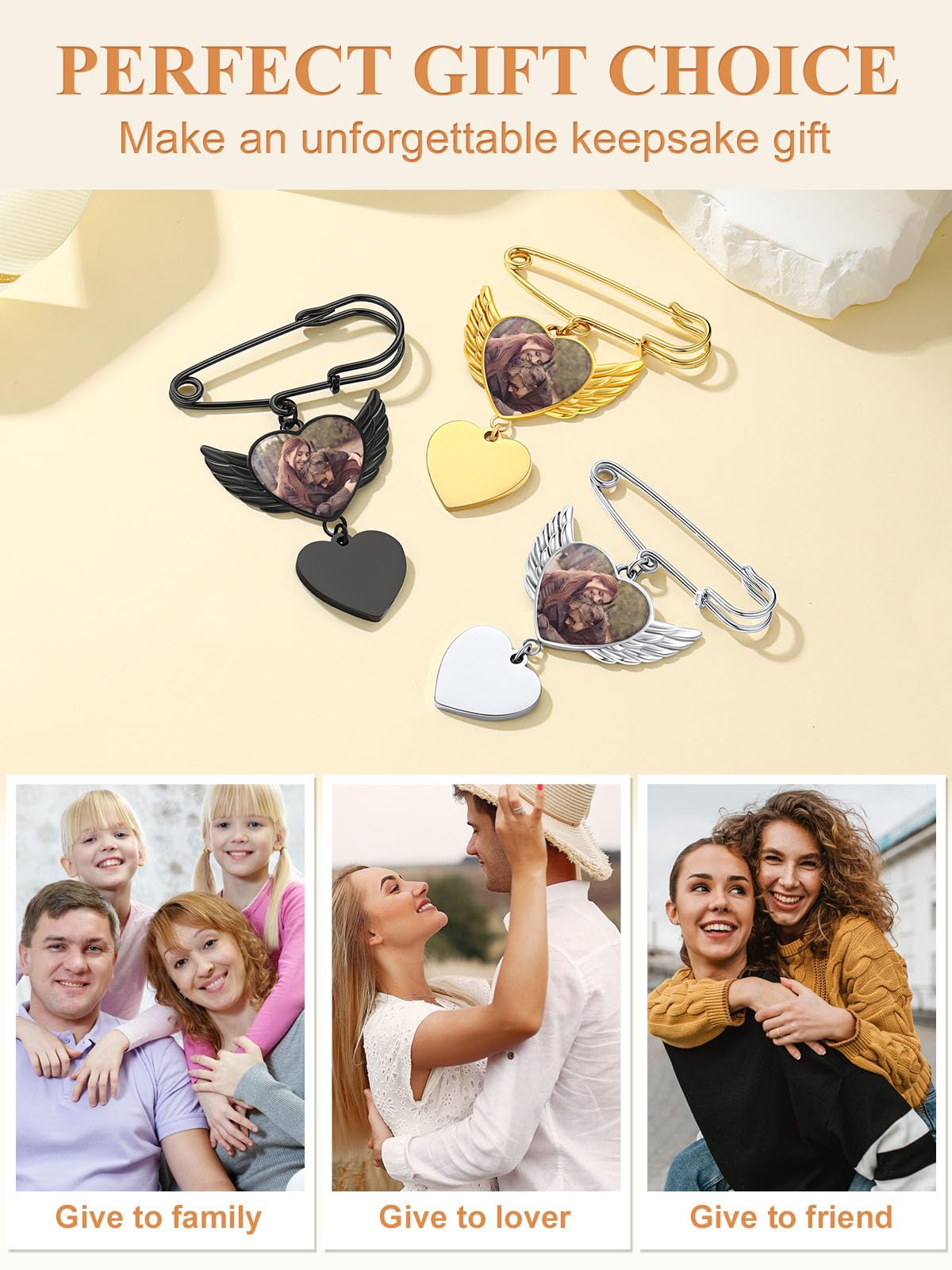 Custom4U Brooch with Angel Wing Heart Shaped Pin for Wedding Graduation Engagement