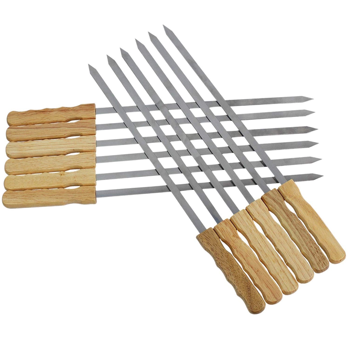 Blue Brazilian Skewers - 17 Inch Stainless Steel Kabob Skewers with Wooden Handle, 12 Pack BBQ Grilling Accessories