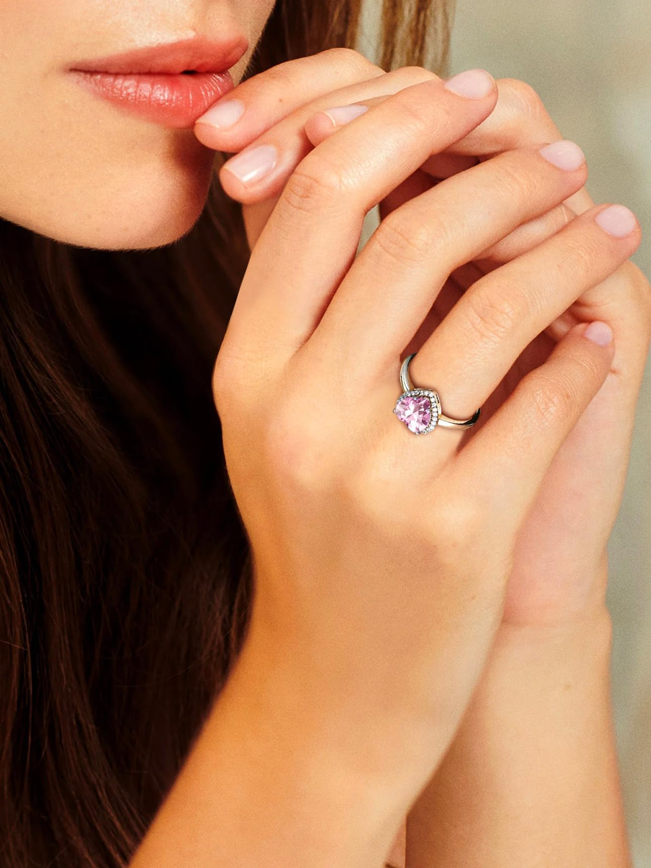 Bestyle Infinity Love Heart October Pink Tourmaline Gemstone Rings with Sparkling CUbic Zirconia, Brilliant Love Heart Diamond Halo Rings Statement Jewelry for Women