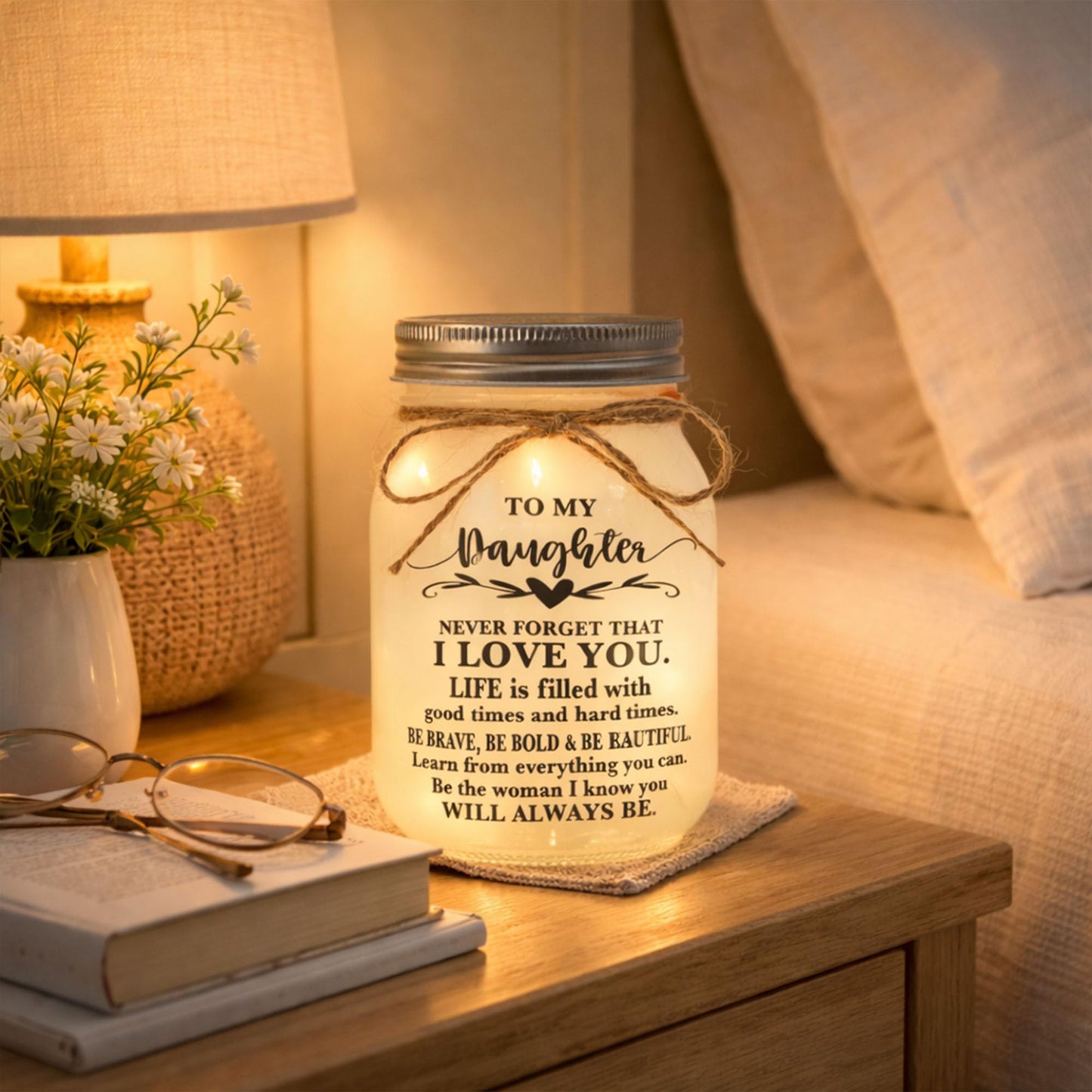 Daughter Gifts from Mom - to My Daughter Mason Jar Night Lights, Daughters Birthday Gifts from Mom and Dad, Wedding Gift Graduation Gift for Daughters