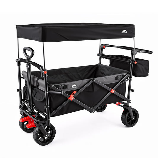 Foldable Wagons with Removable Canopy, Seat Belts, Reversible Handlebar, Removable Canopy, 220lbs Weight Capacity, Folding Wagon for Ages 1+ Years Suitable for Family Travel, Cargo,Gift