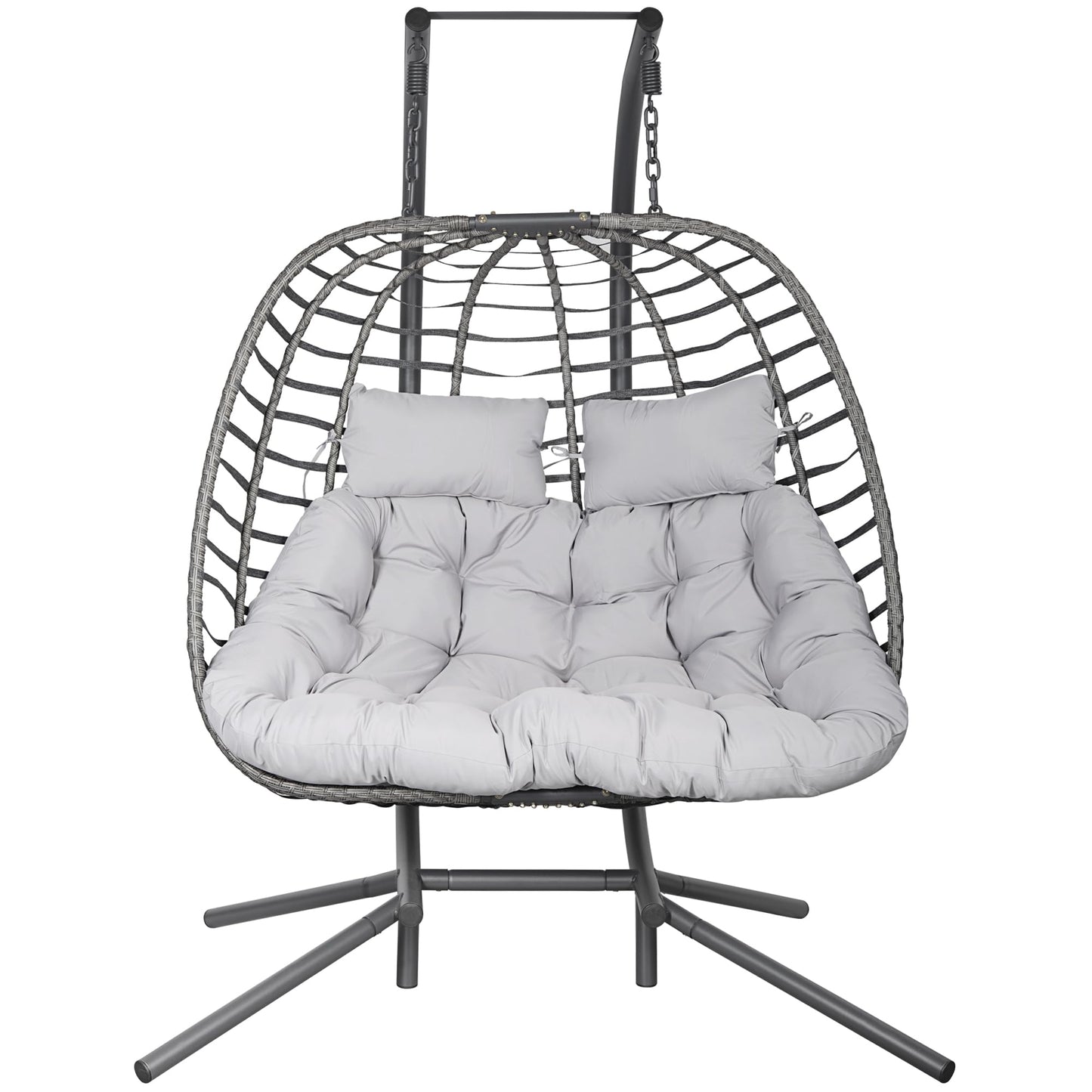 Double Hanging Egg Chair wth Stand, Patio Hammock Swing Chair with Cushion Loveseat for Bedroom, Balcony, Garden, Indoor, Outdoor