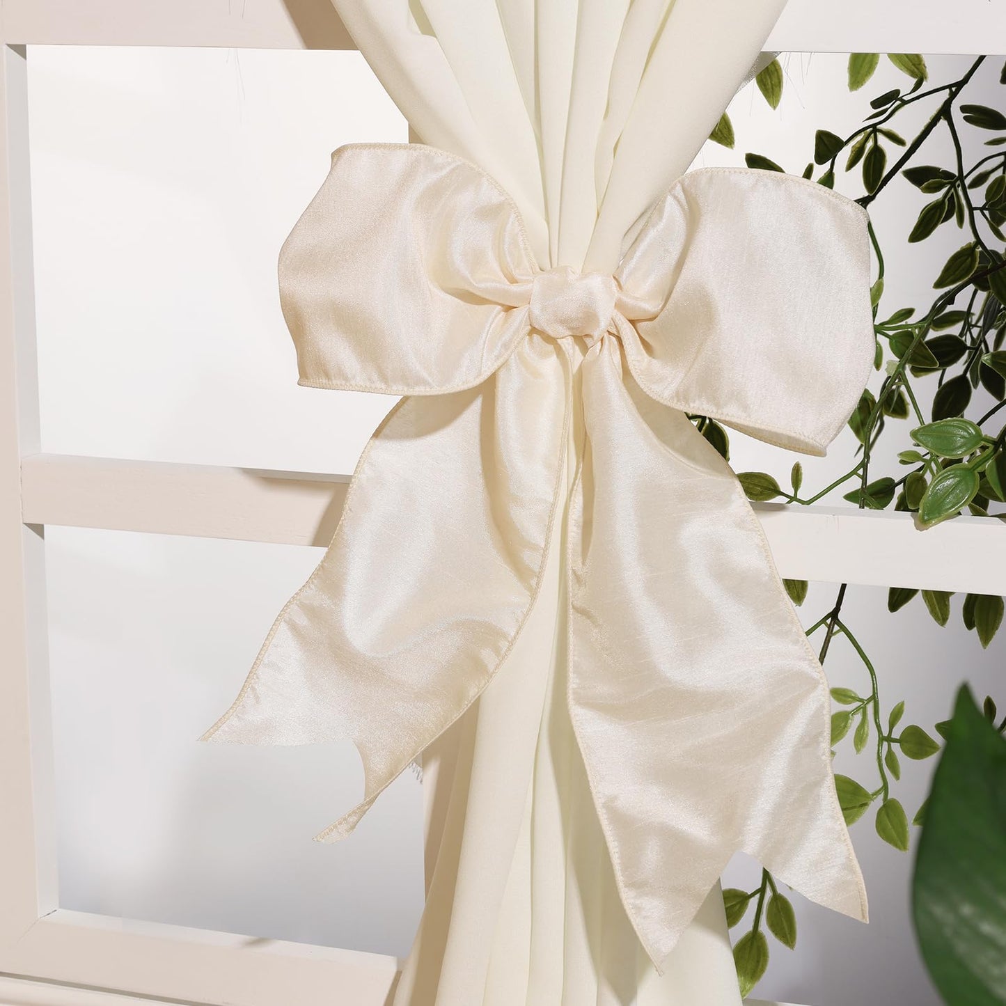 LaRibbons Ivory Ribbon Wired 4 Inch x 10 Yards Dupioni Ribbon with Wired Edge for Wreaths, Bows and DIY Decorations