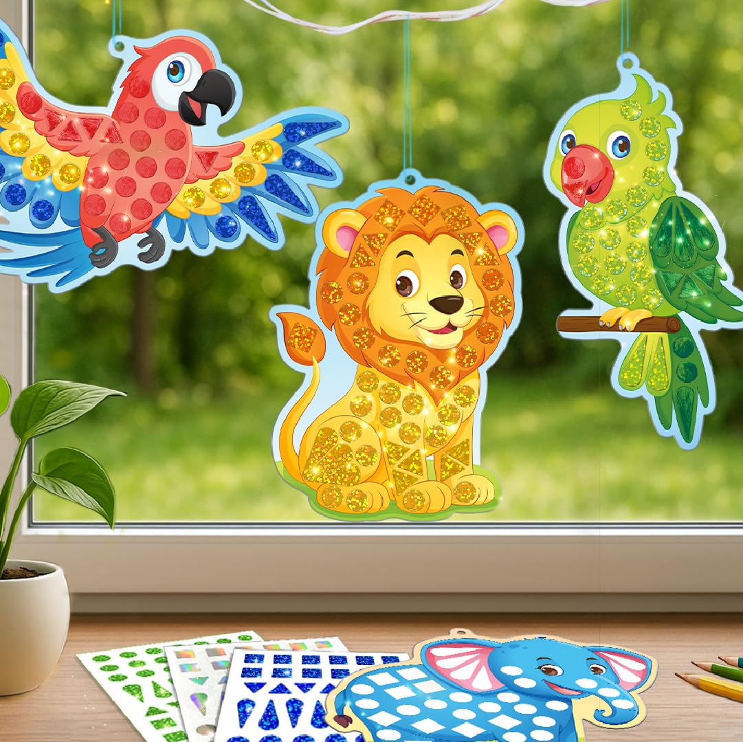 Imagimake Mirror Mosaic - Animals & Birds | 10 Templates, 950+ Stickers | DIY Dot Art Set | Craft Kits for Boys Ages 3-5 | Mess Free Kids Travel Activities | 3,4,5,6,7 Year Old Girl Birthday Gift