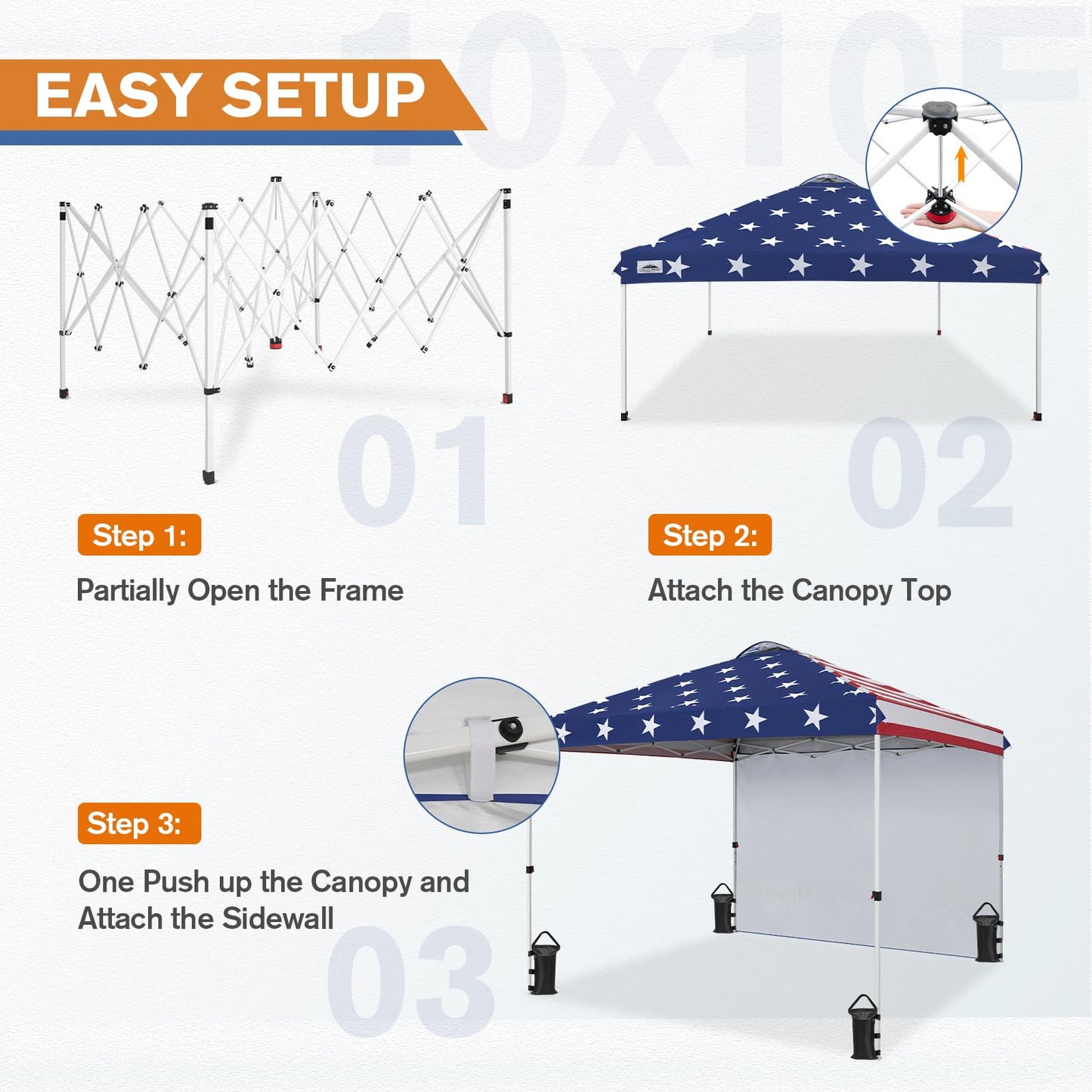 EAGLE PEAK Commercial Canopy 10x10 Pop Up Canopy Tent with 1 Sidewall, Easy Setup Heavy Duty Instant Event Shelter for Vendors & Markets, Outdoor Sun Shade, American Flag