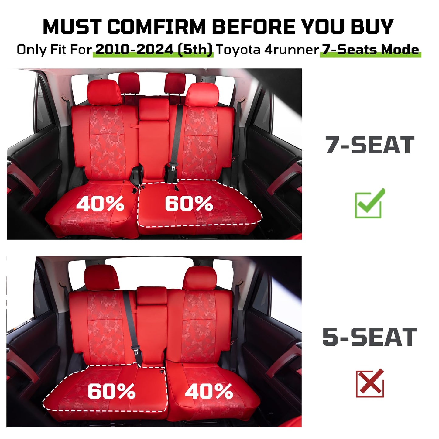 Fit for Toyota 4Runner 2010-2024(5th) Car Seat Covers,Custom Automotive Seat Covers Full Set-Front,Second & Third Car Seat Protector,Luxury Leather Seat Covers for SUV (3-Row,7 Seats Model Only-Red)