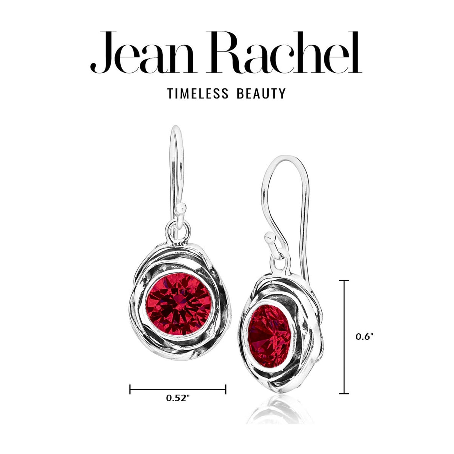 JEAN RACHEL JEWELRY 925 Sterling Silver Dangle Earrings for Women-Wire Wrap with Bezel Set Cubic Zirconia Vintage Design-Hypoallergenic, Lead & Nickel Free-Artisan Handcrafted Statement Earrings, Ruby