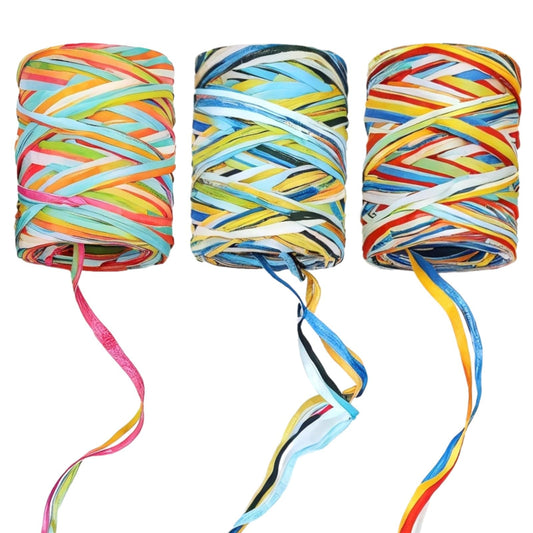3 Rolls Colored Paper String Raffia Ribbon, Rainbow Gift Wrapping String, Colorful Paper Twine for Gift Packaging, Raffia Wrapping Ribbons Twine for Party Decor DIY Craft Decoration