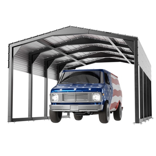 Metal Carport 12x20ft Heavy-Duty | Military-Grade Reinforced Garage Kits with Steel Roof & Hurricane | 100lbs/Sq.Ft Snow/RV/Camper/Truck/Tractor Shelter