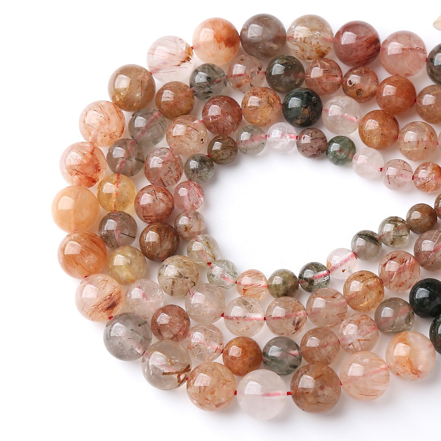 A+ Colorful Rutilated Quartz Crystal Beads Natural Stone Round Loose Beads for Jewelry Making DIY Bracelet Necklace Accessories 10mm 36pcs