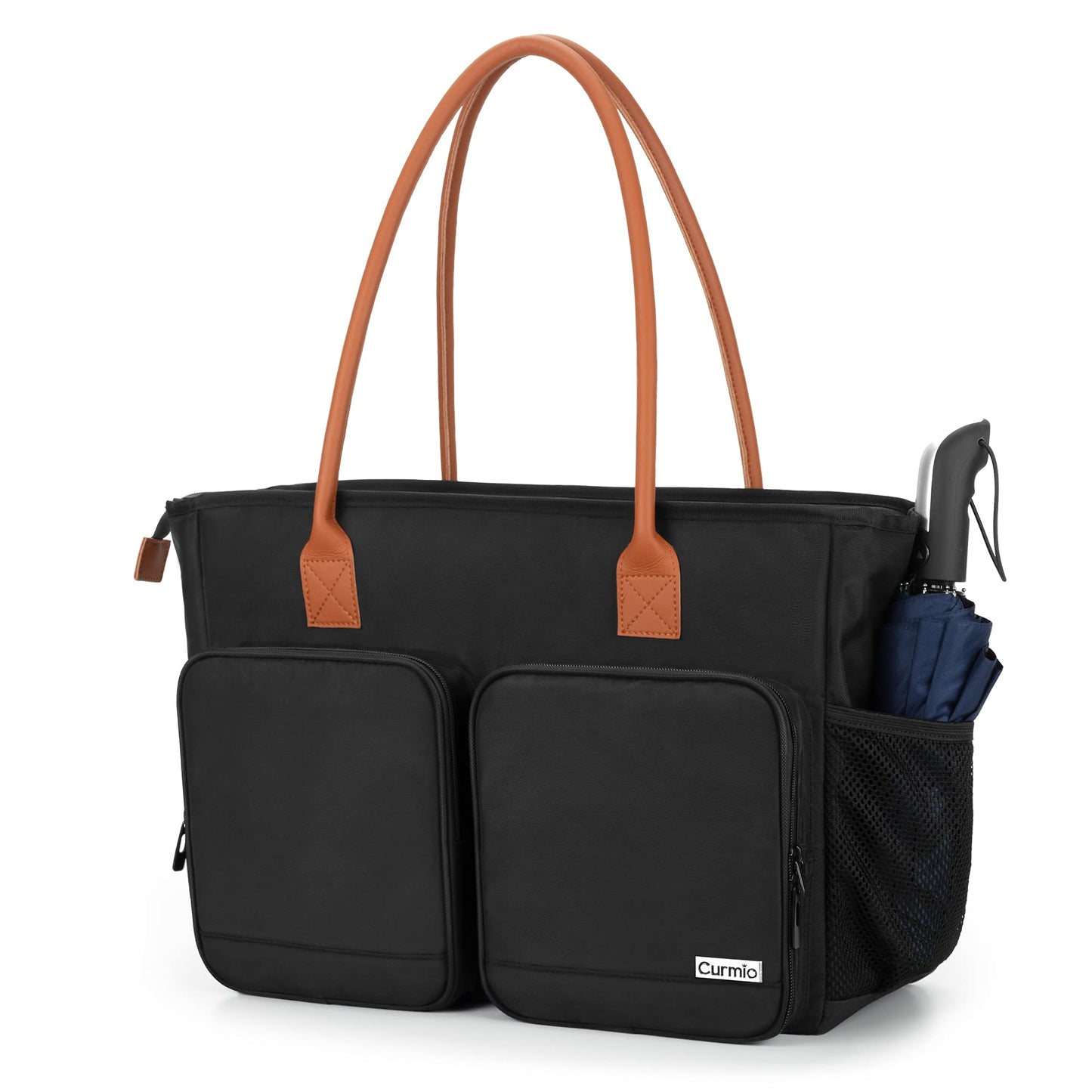 CURMIO Teacher Tote Bag for Women, Large Work Tote for Teachers, Laptop Messenger Bag for School, Black (Bag Only)