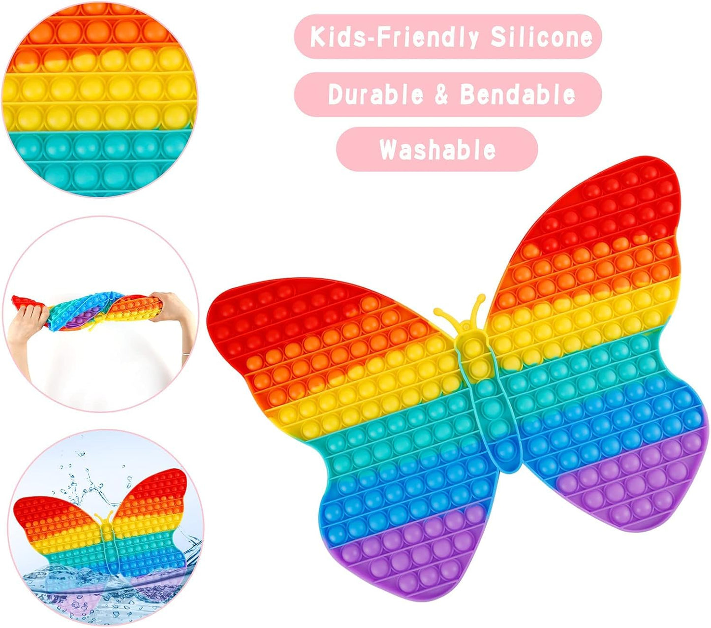 Giant Fidget Toys for Kids, 19 Inch Jumbo Extra Large Butterfly Push Bubble Sensory Toy Super Big Huge Fidgets Mega Stress Reliever Gifts Classroom Tool for Girls Toddlers