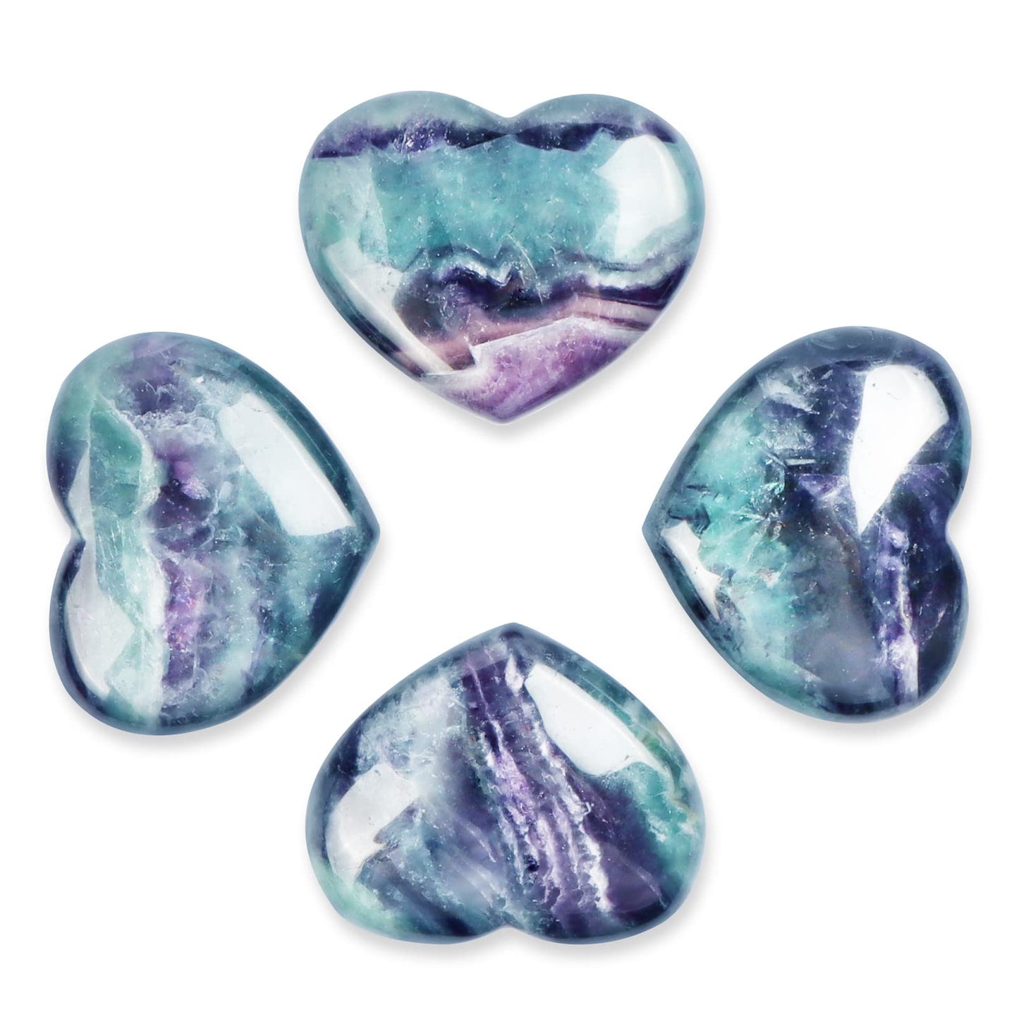 SMQ 2.4 Inch Rainbow Fluorite Crystal Heart Shaped Worry Stone for Anxiety Hand Carved Polished Gemstone Love Pocket Palm Chakra Stones Gifts for Balancing Reiki Healing