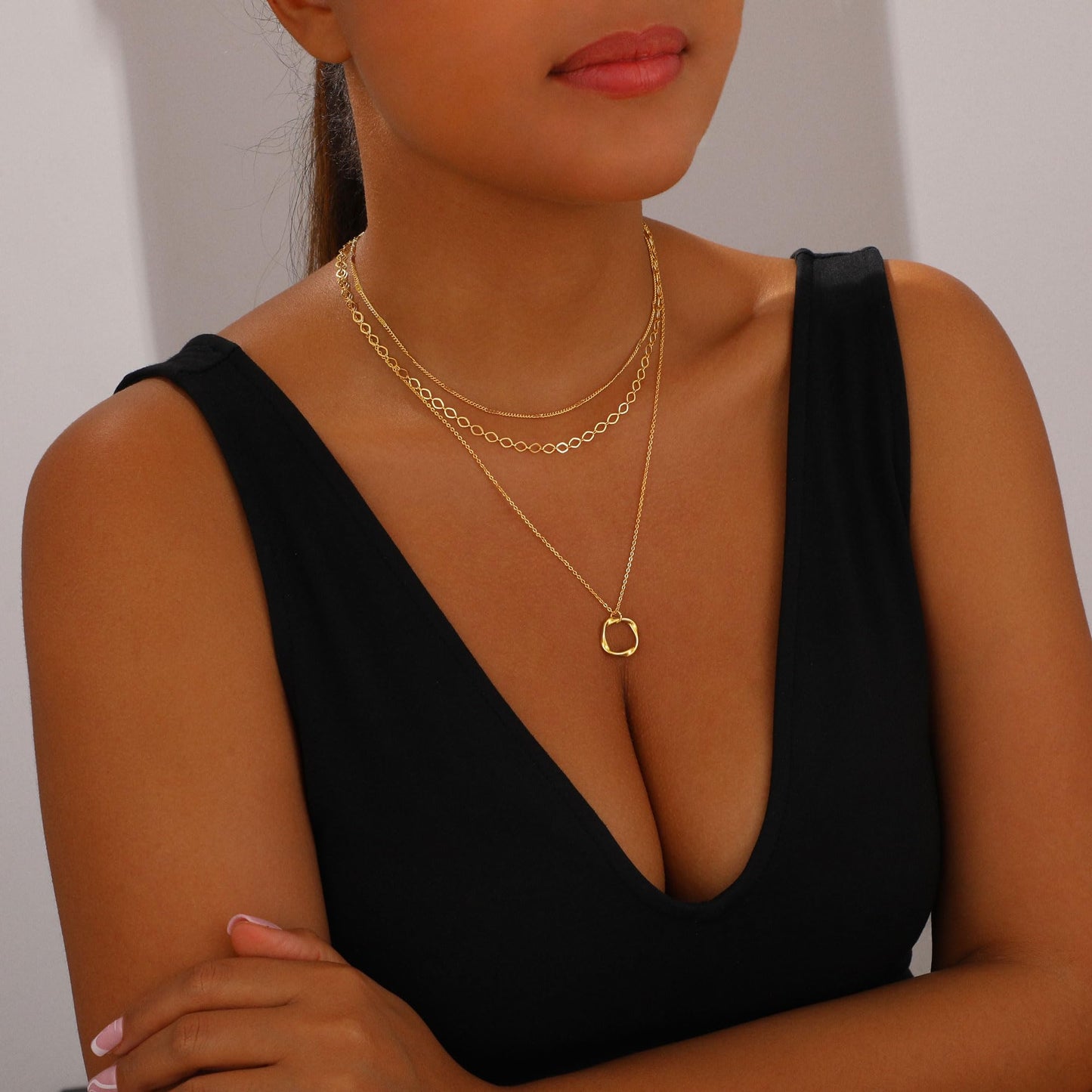 Layered Gold Necklaces for Women Stackable Dainty 14K Gold Plated Silver Chain Necklace Layering Cute Fashion Pendant Choker Necklaces Trendy Jewelry Set Gifts for Women (Oval paper clip flat strip square, golden)