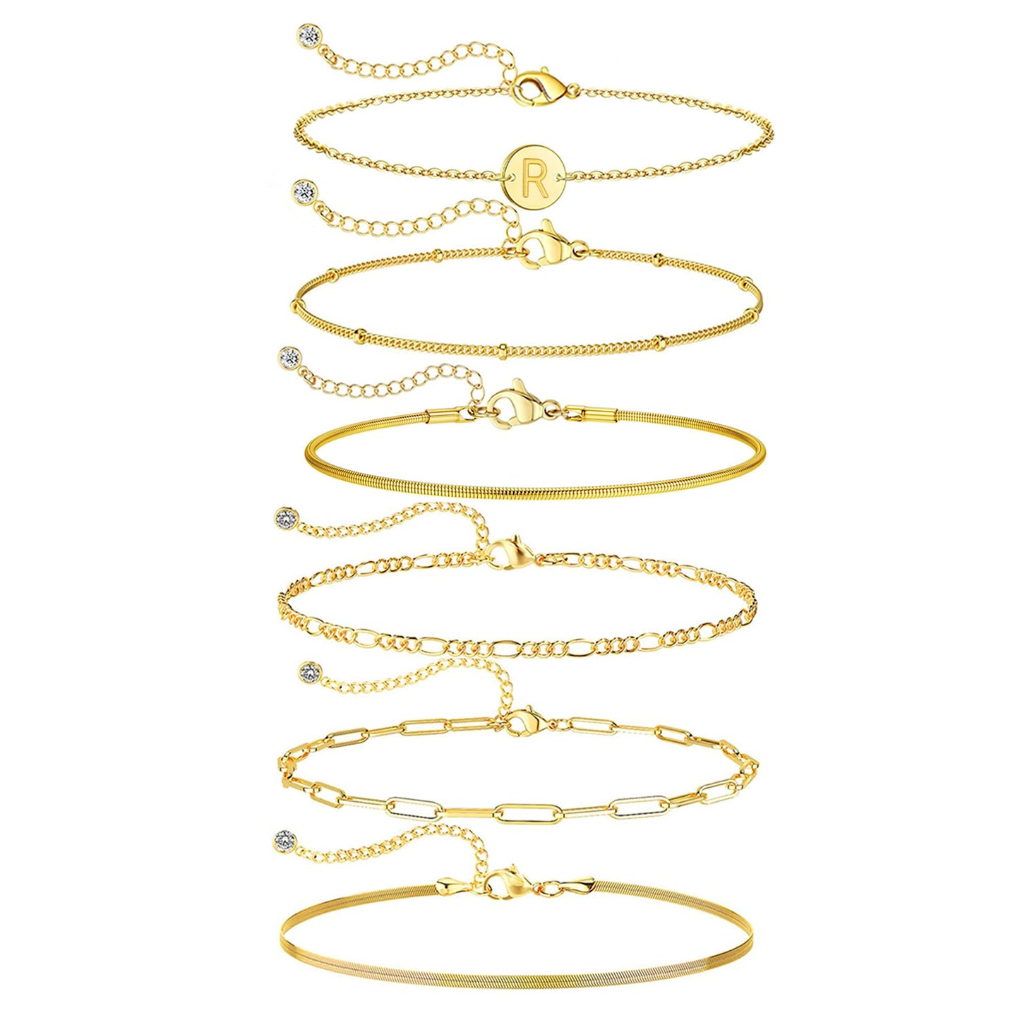 Lydow Bracelets for Women, Stack Jewelry Set Initial R Chain Stackable Letter Teen Accessories Pulseras Para Mujer 6 Inch 6PCS