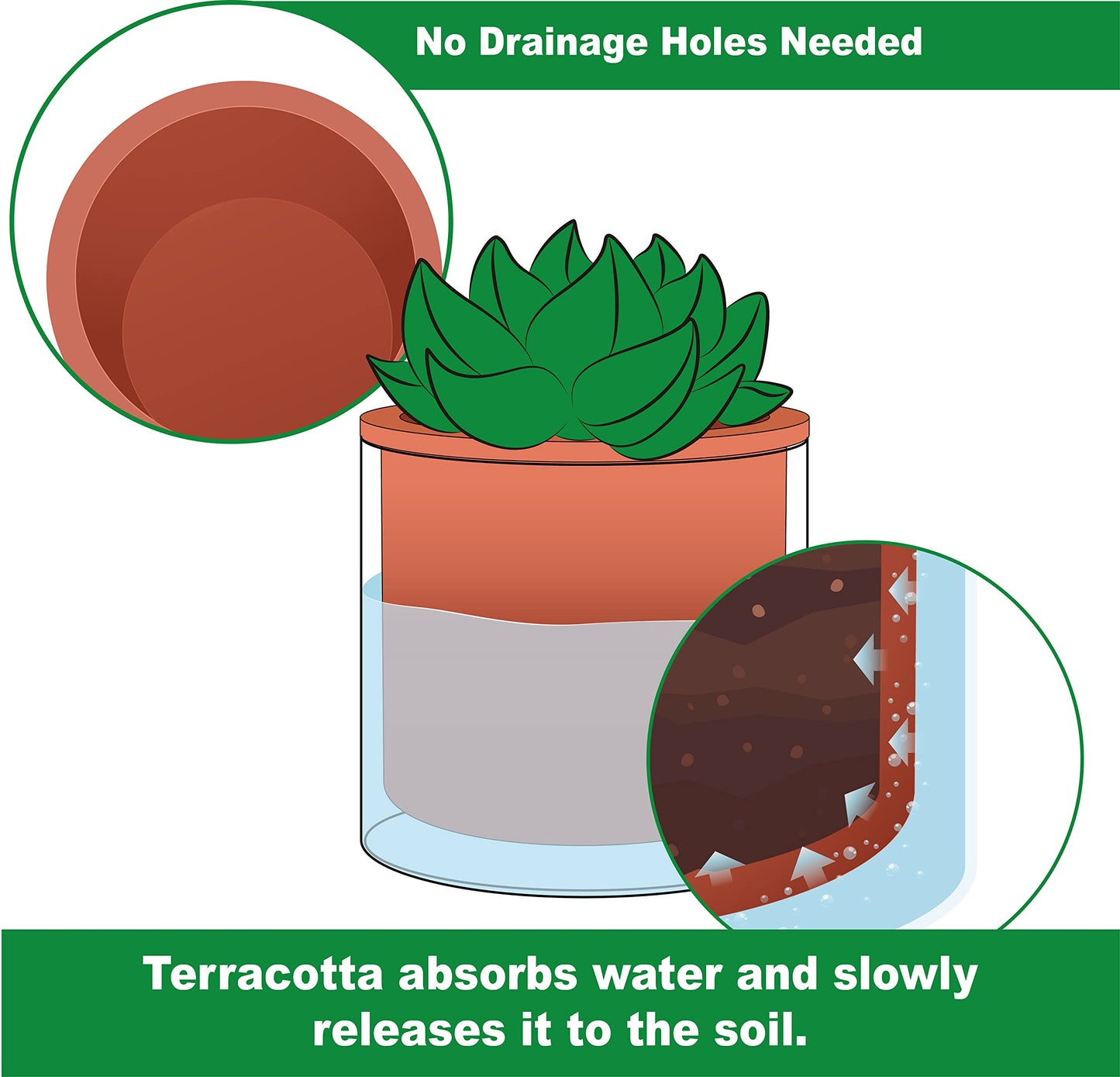 Phoenix Vine 4 Inch 6 Inch Self Watering Plants Pots, Design Terracotta Pots for Plants, Indoor Cylinder Terra Cotta Planter with Glass Vase Set, 51-A-G-46