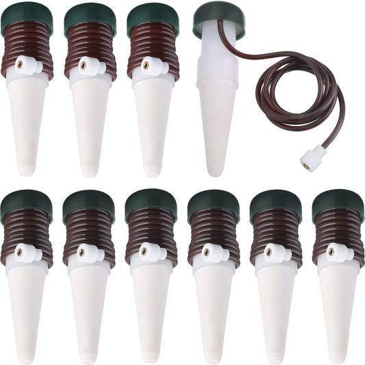 Hestya 10 Pack Plant Watering Stakes Automatic Devices Plant Self Drip Irrigation Slow Release Indoor Outdoor Terracotta Water Spikes for Potted Plants Flower (Black Base)
