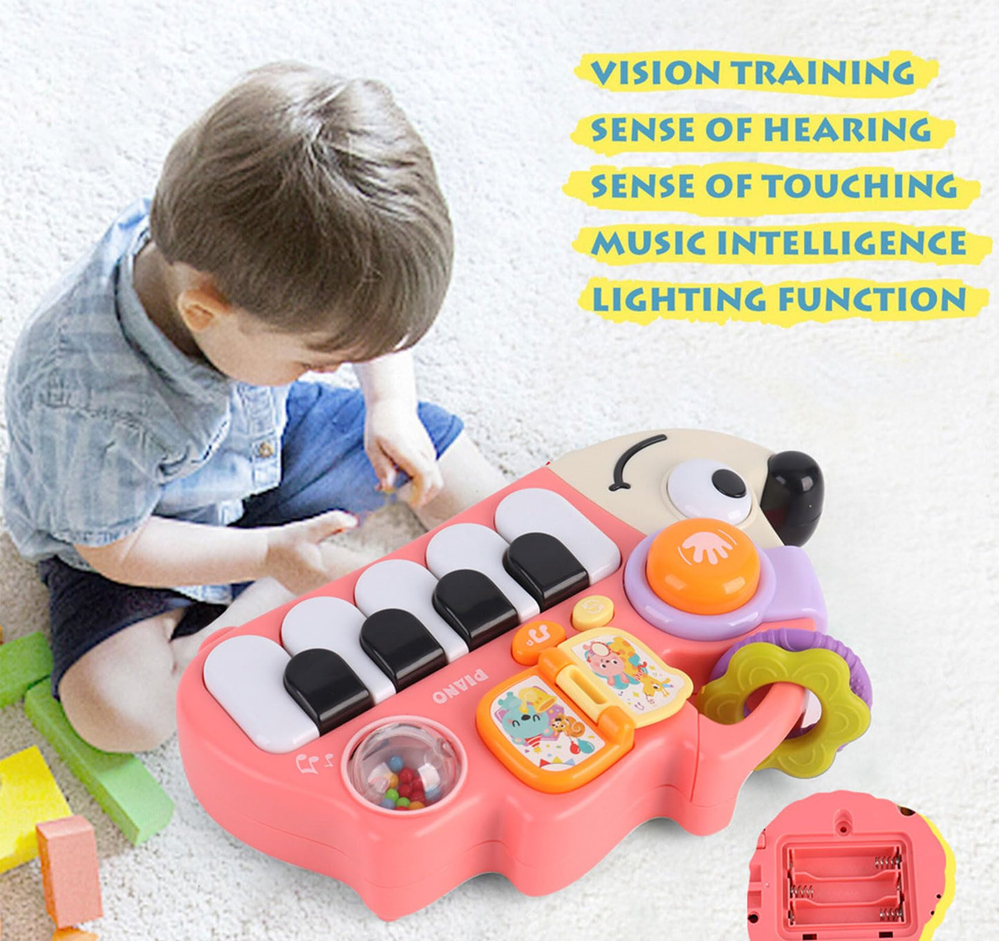 Baby Musical Piano Toys for Toddler age1-3, Busy Board with Music & Light, Birthday Toy for Infant Toddler 1-3 Years and Older Boy Girl Gifts (Pink-Hedgehog)