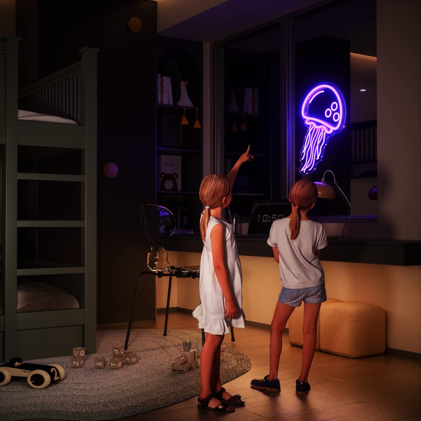 Jellyfish Neon signs for wall decor,Powered by USB Purple LED Neon Light Sign，3D Art Aesthetic Jelly Fish Neon Sign for Birthday Party,Jellyfish Decor, Kids Gifts