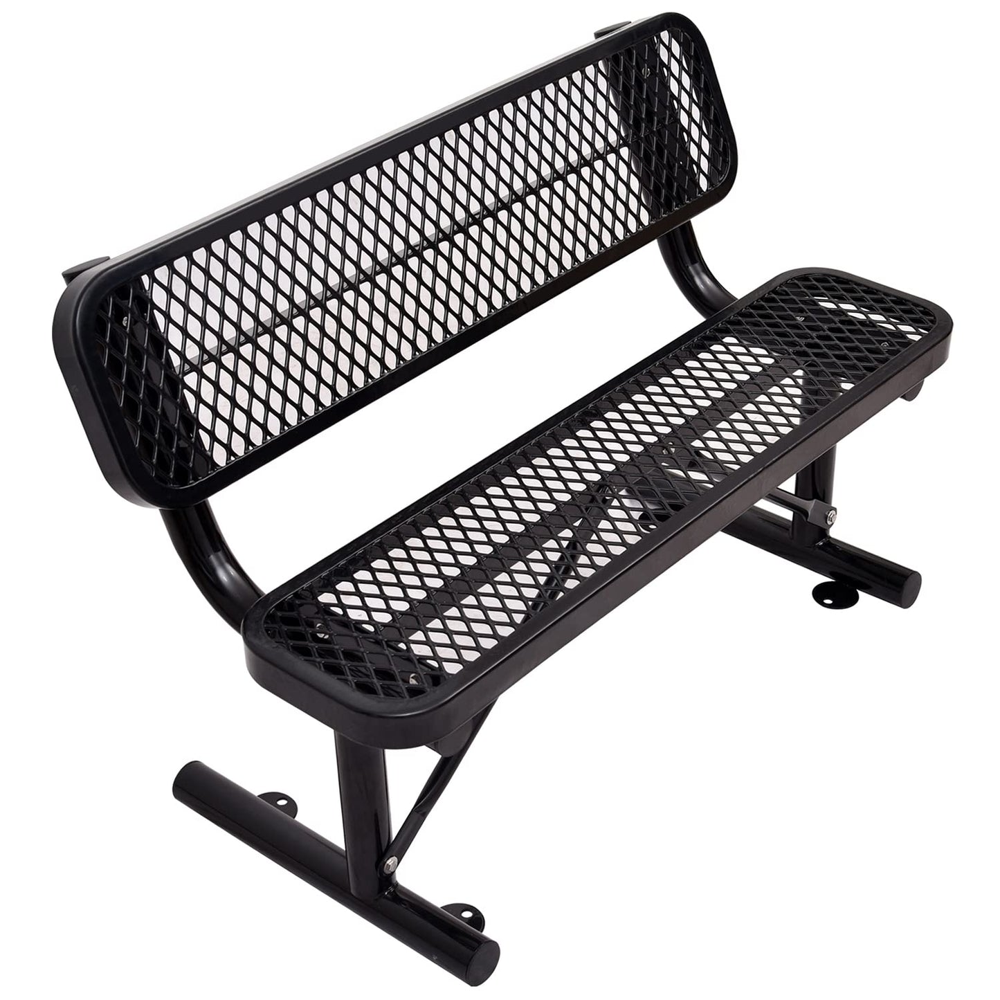 Congfutt 4 Ft Metal Park Bench for Outside, All-Weather Thermoplastic Coating Outdoor Bench with Backrest, Commercial Heavy Duty Benches for Shopping Malls, Stores, Parks, Patios, Decks, Black