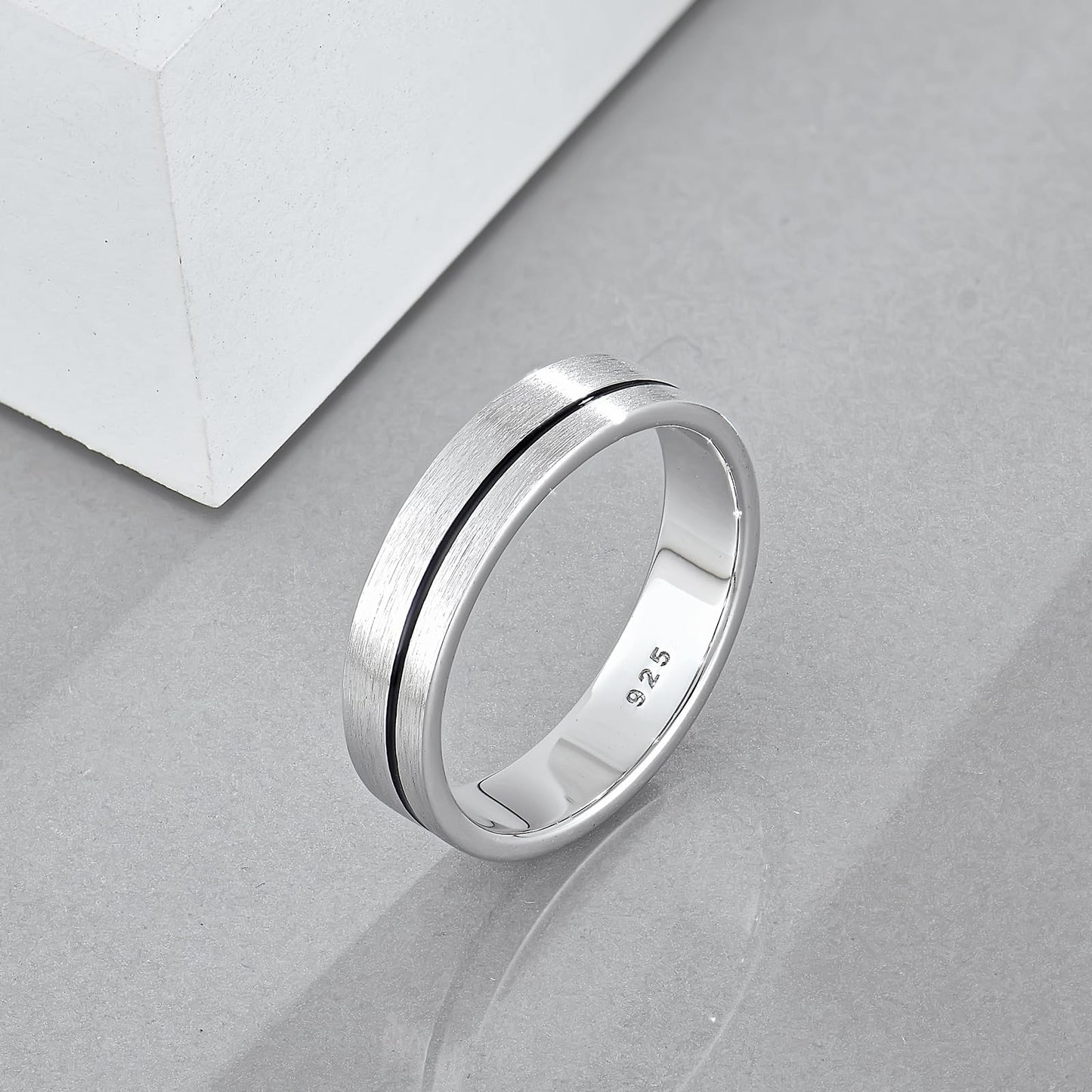 STARCHENIE Wedding Band Ring for Men, 925 Sterling Silver Comfort Fit, Brushed Matte Finish with Center Groove, Sizes 10