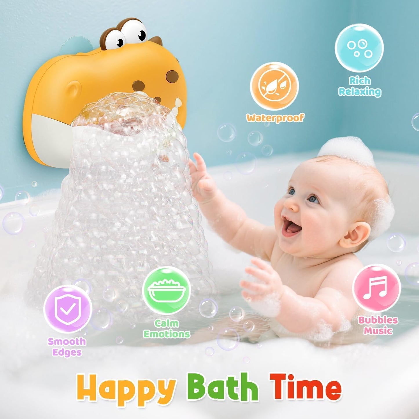 Baby Bath Toys, Rechargeable Dinosaur Bath Bubble Machine with Music, Bathtime Bathtub Toys for Toddlers Birthday Gifts, Bubble Maker Toys for Kids Ages 1-3 4-8 Baby Gifts (Yellow)