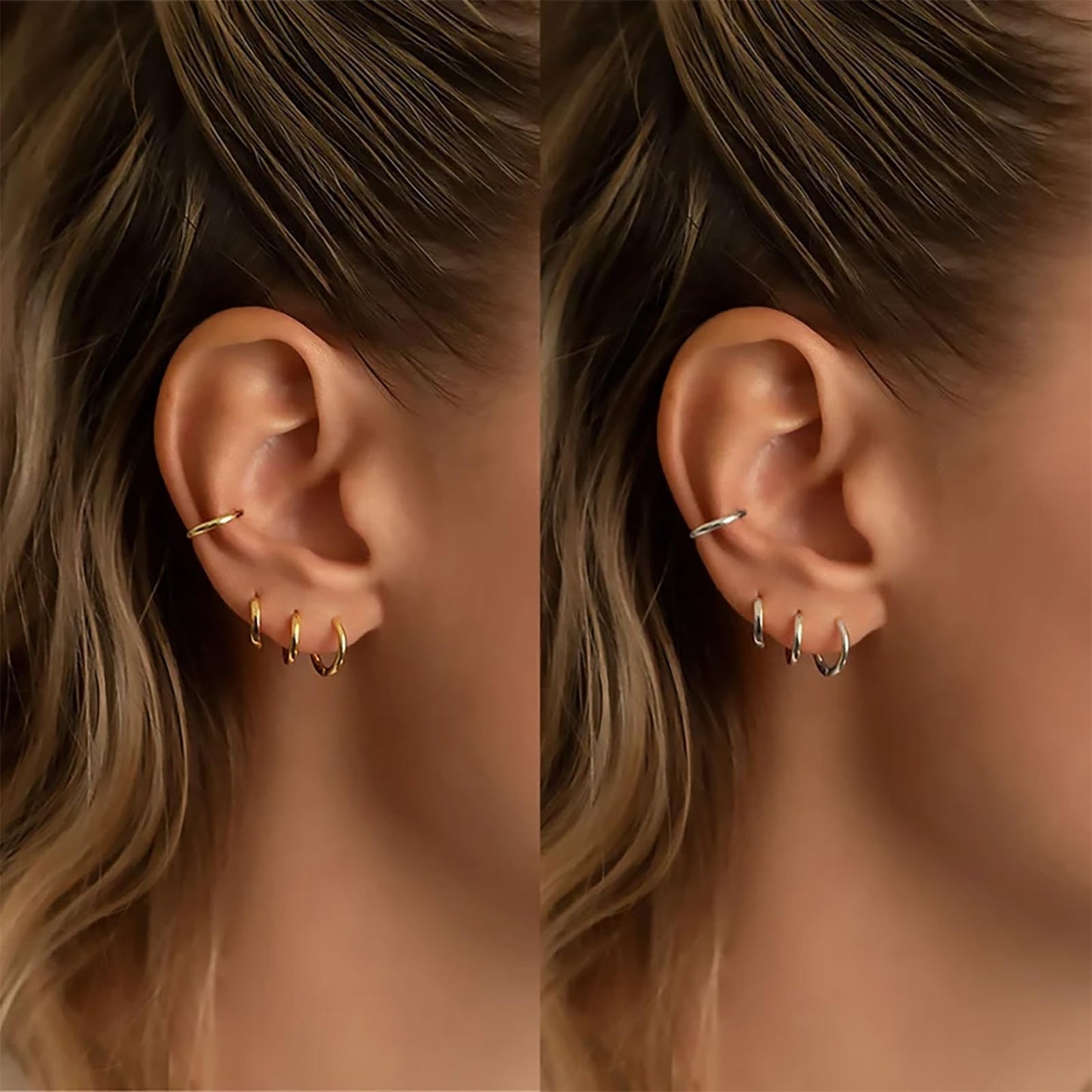 Gokeey Gold Hoop Earrings Set for Women, Tiny Gold Huggie Earrings for Women, Lightweight Mini Small Hoop Earrings Set for Cartilage Earrings