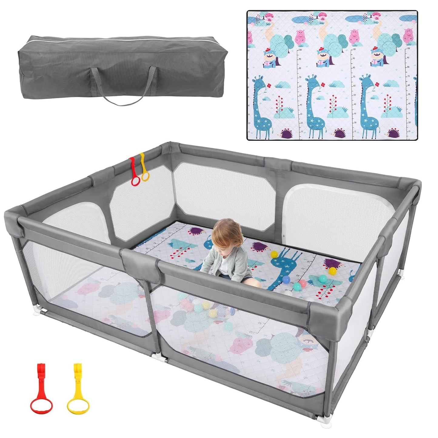 JINXIA Baby Playpen with Mat 79"*70", Large Play Pen for Babies and Toddlers with Soft Breathable Mesh, Climb-Proof Anti-Fall Baby Playpen, Sturdy Safety Play Yard for Indoor Outdoor Fun, Grey