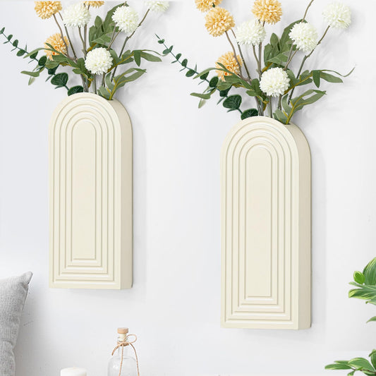 Wooden Wall Art Decor: Wall Vases for Indoor Artificial Plants & Flowers, Wood Wall Hanging Planters for Home Decor - Bathroom, Living Room, Bedroom, Patio (White)