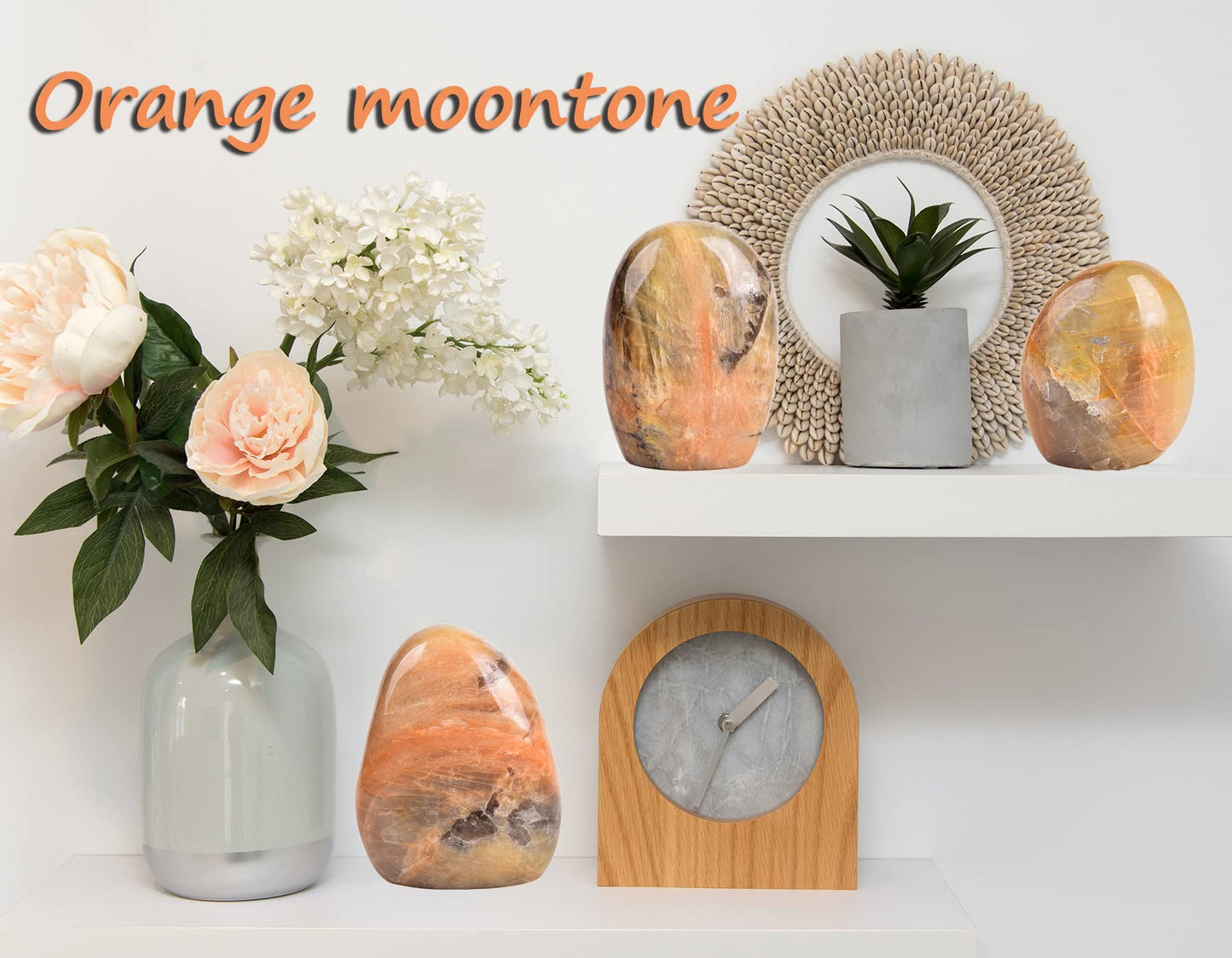 AMOYSTONE Single Orange Moonstone Rock Stones Collection Polished Crystal Healing Reiki Home Decor, Carved Polished, Irregular 0.7~1 LBS