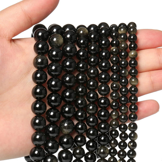 45pcs 8mm Natural Stone Beads Gold Obsidian Beads Energy Crystal Power Gemstone for Jewelry Making, DIY Bracelet Necklace