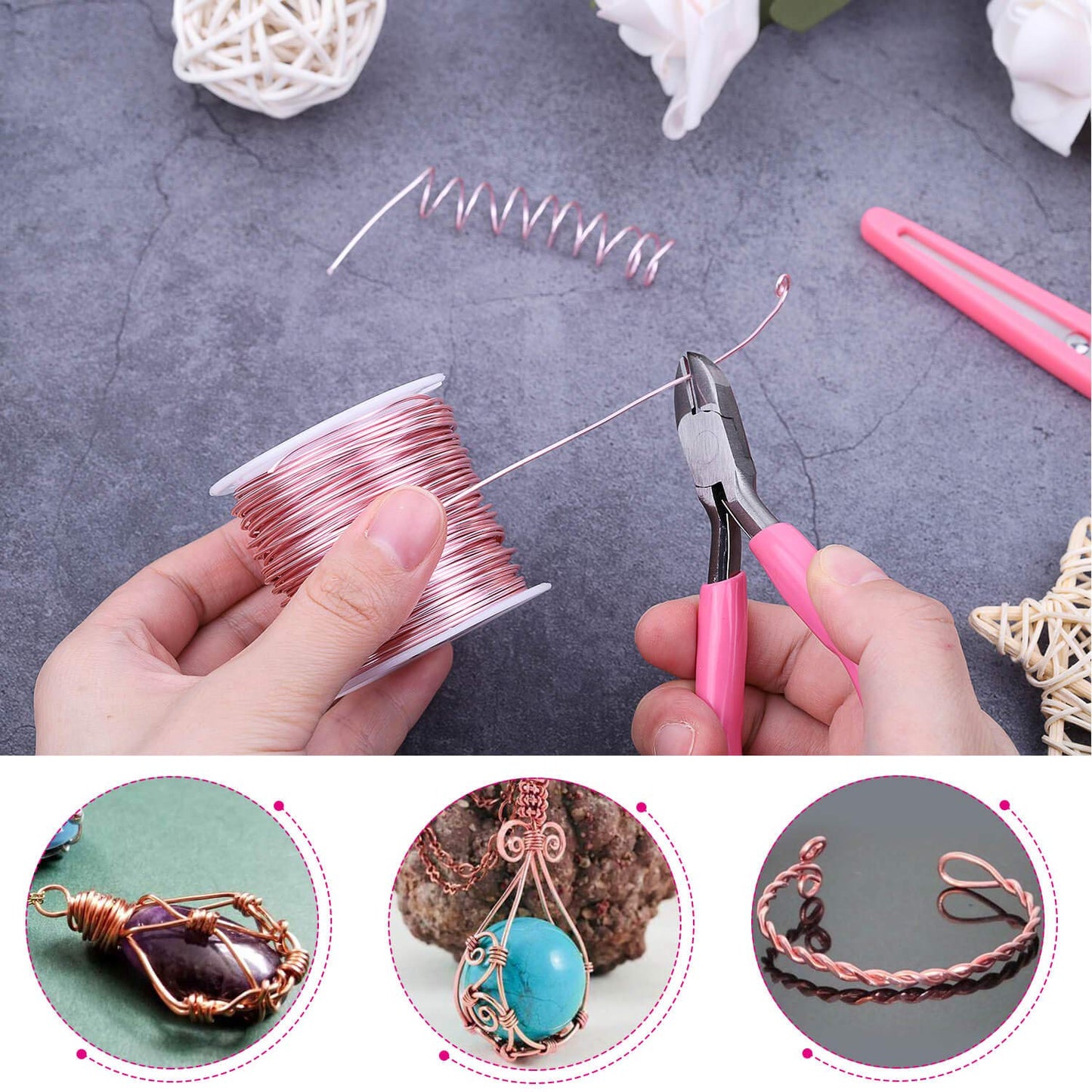 Anezus 18 Gauge Jewelry Wire for Jewelry Making, Anezus Craft Wire Tarnish Resistant Copper Beading Wire for Jewelry Making Supplies and Crafting (18 Gauge, Rose Gold)