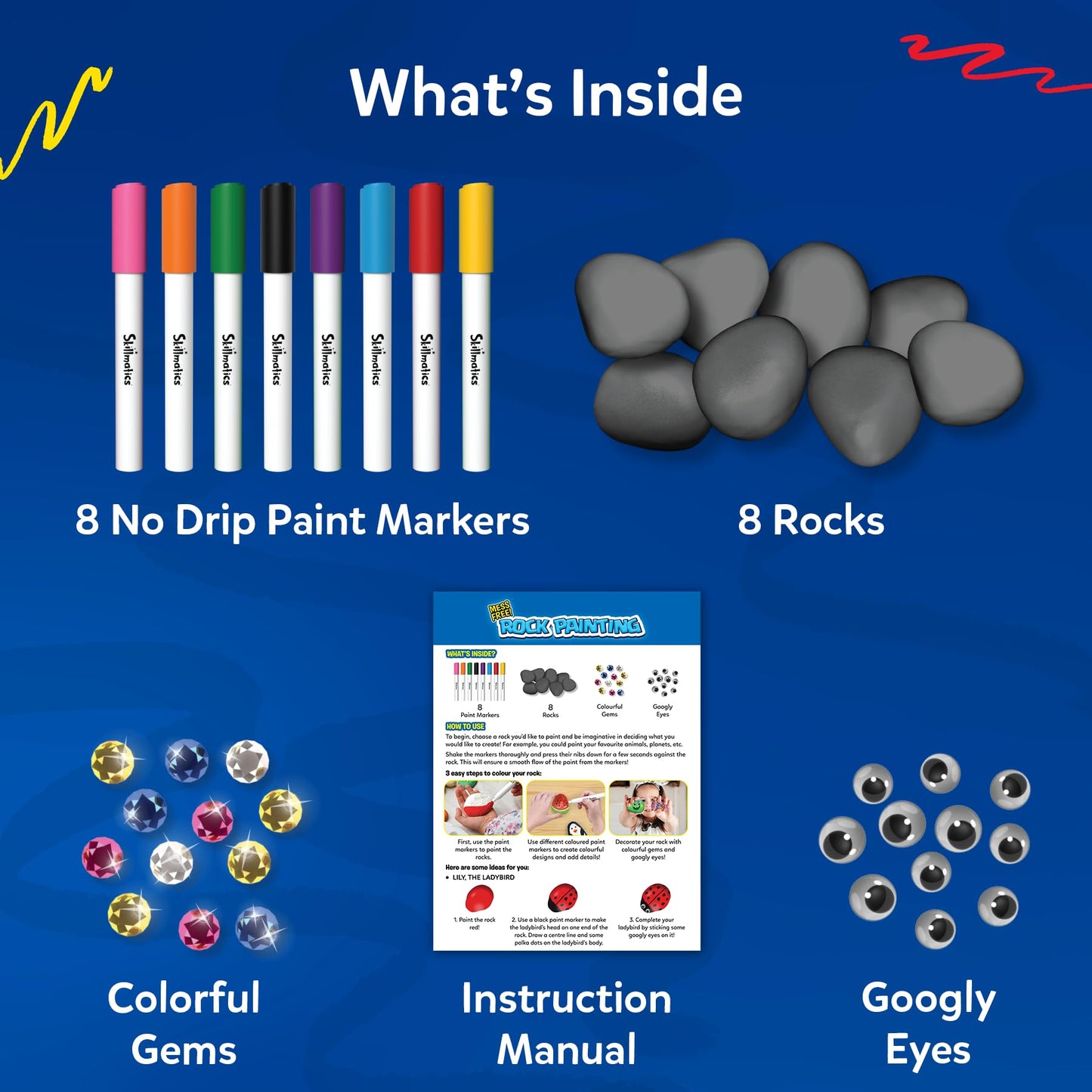Skillmatics Rock Painting Kit - Mess-Free Art & Craft Kit for Girls & Boys, Craft Kits & Supplies, DIY Creative Activity, Screen-Free Fun, Gifts for Kids Ages 4, 5, 6, 7, 8, 9, 10, 11,12