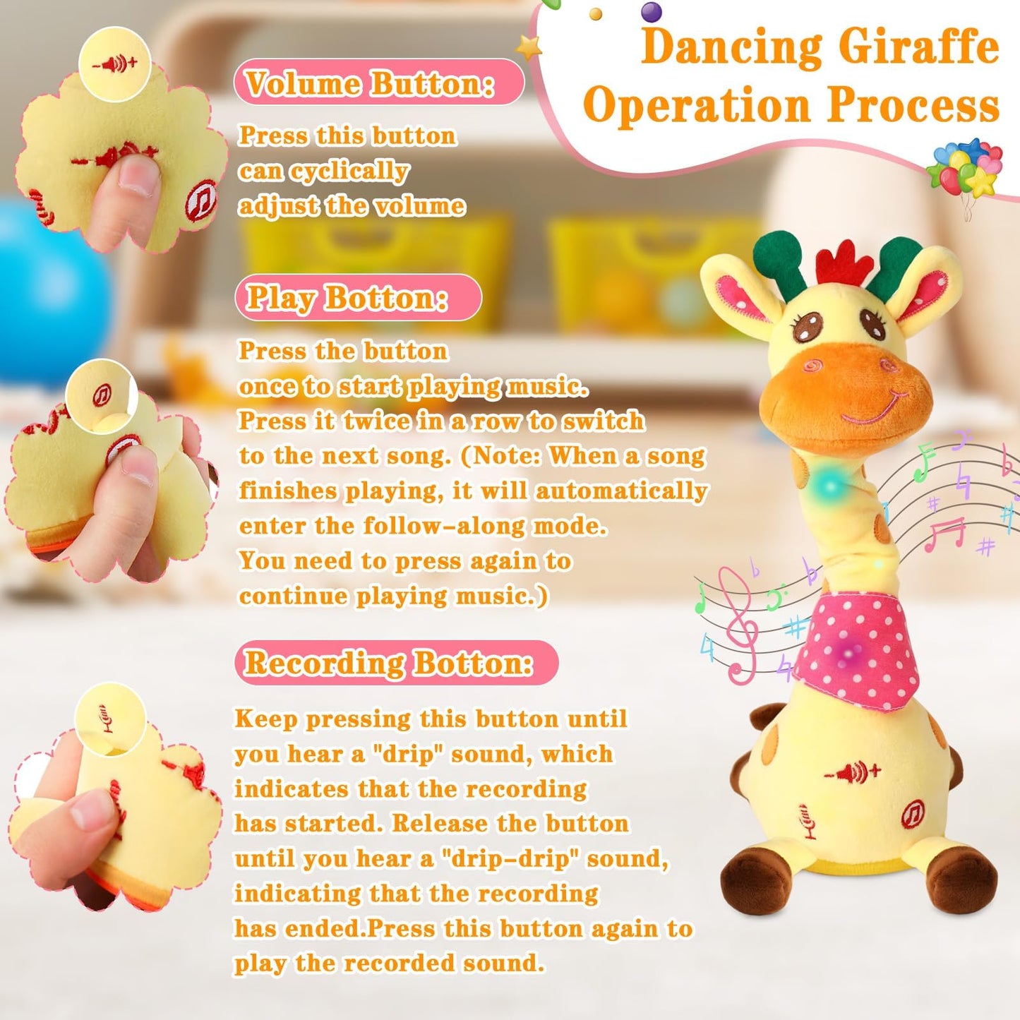 LLUKEME Dancing Talking Giraffe Toy for Baby Girl & Boy, Interactive Stuffed Animal Baby Toy Repeating What You Say, Glowing Musical Giraffe Gifts for Toddlers 1-3 Years Old, for Kids (Giraffe)